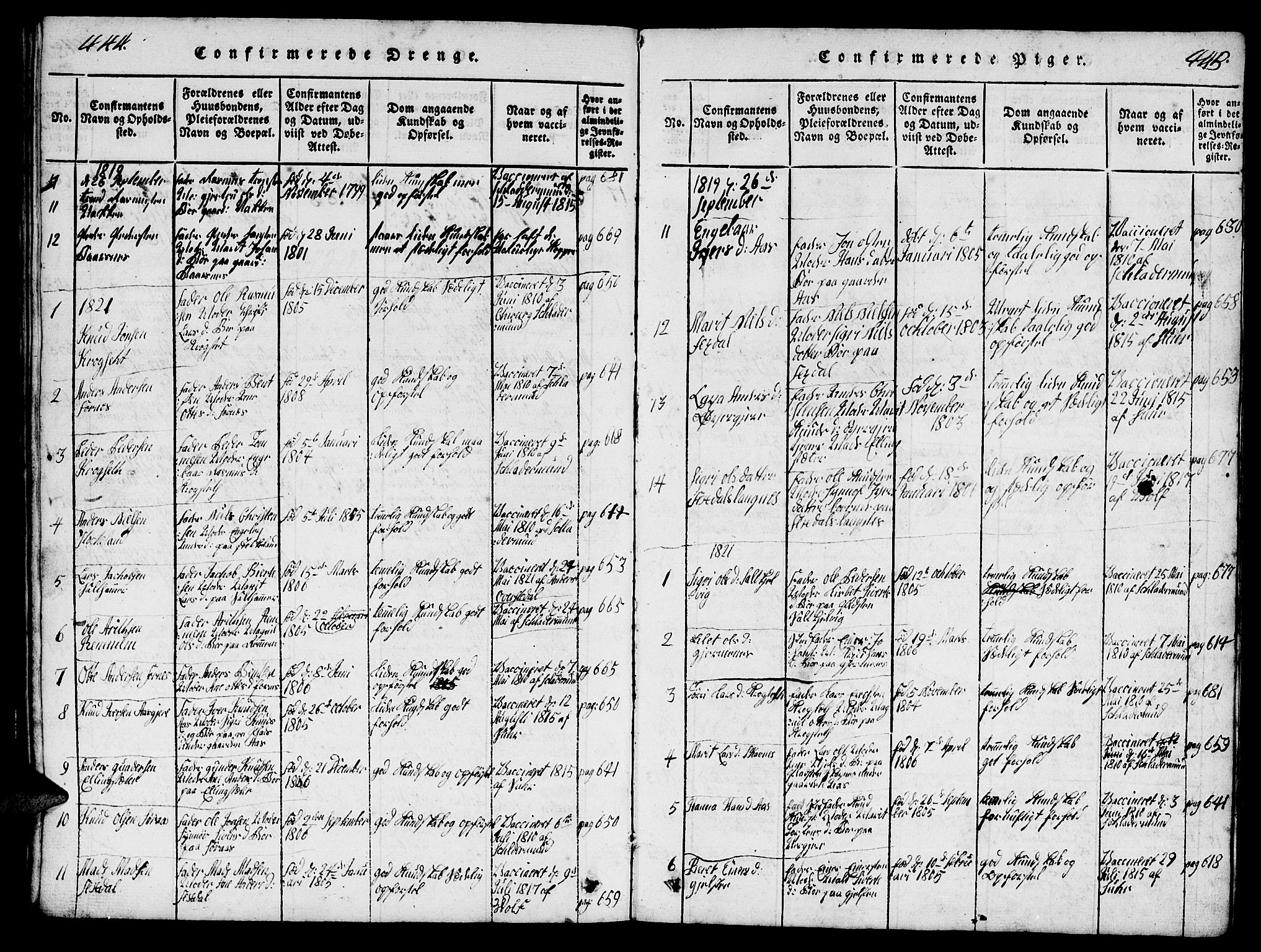 Ministerialprotokoller, klokkerbøker og fødselsregistre - Møre og Romsdal, AV/SAT-A-1454/539/L0535: Parish register (copy) no. 539C01, 1818-1842, p. 444-445