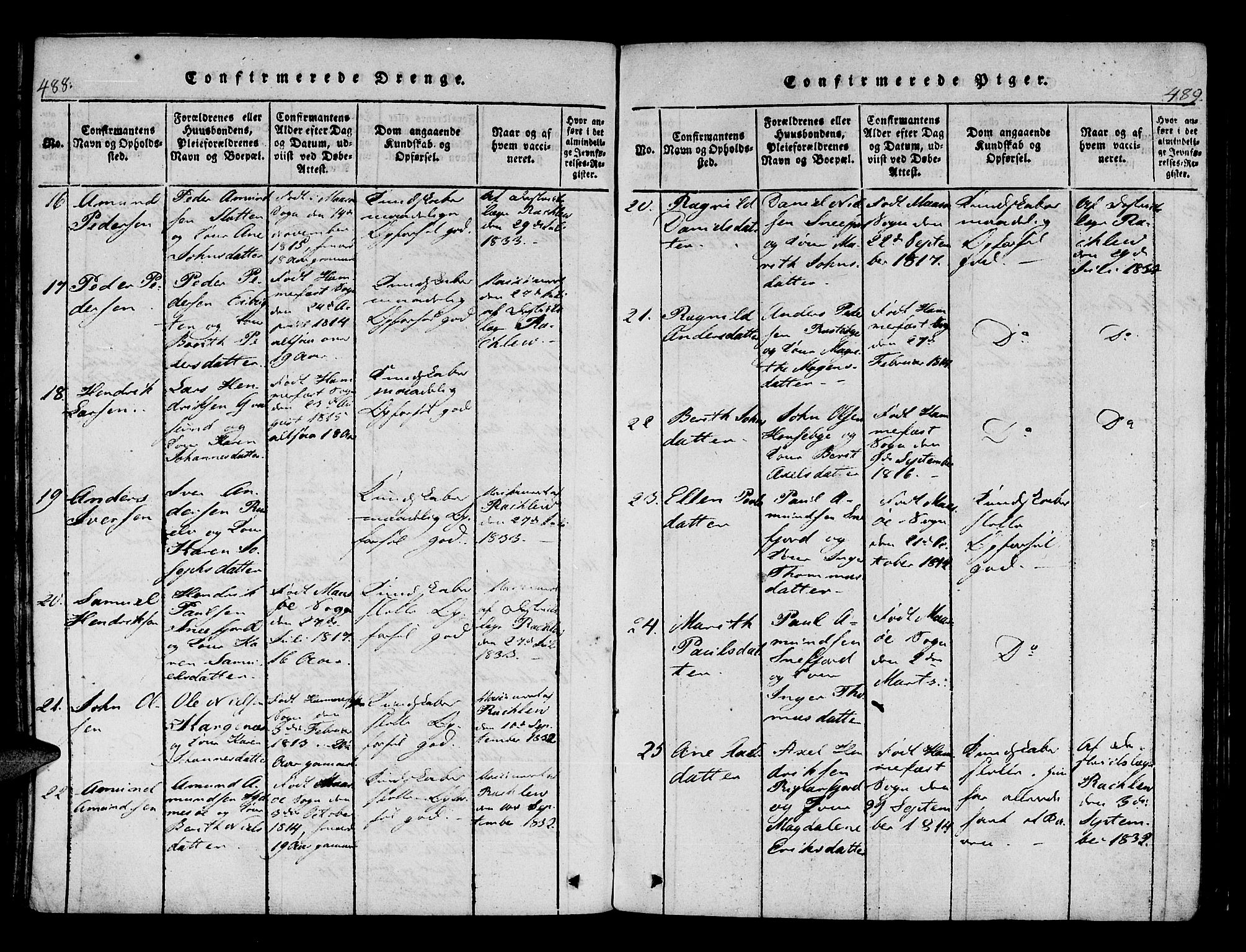 Hammerfest sokneprestkontor, AV/SATØ-S-1347/H/Ha/L0003.kirke: Parish register (official) no. 3, 1821-1842, p. 488-489