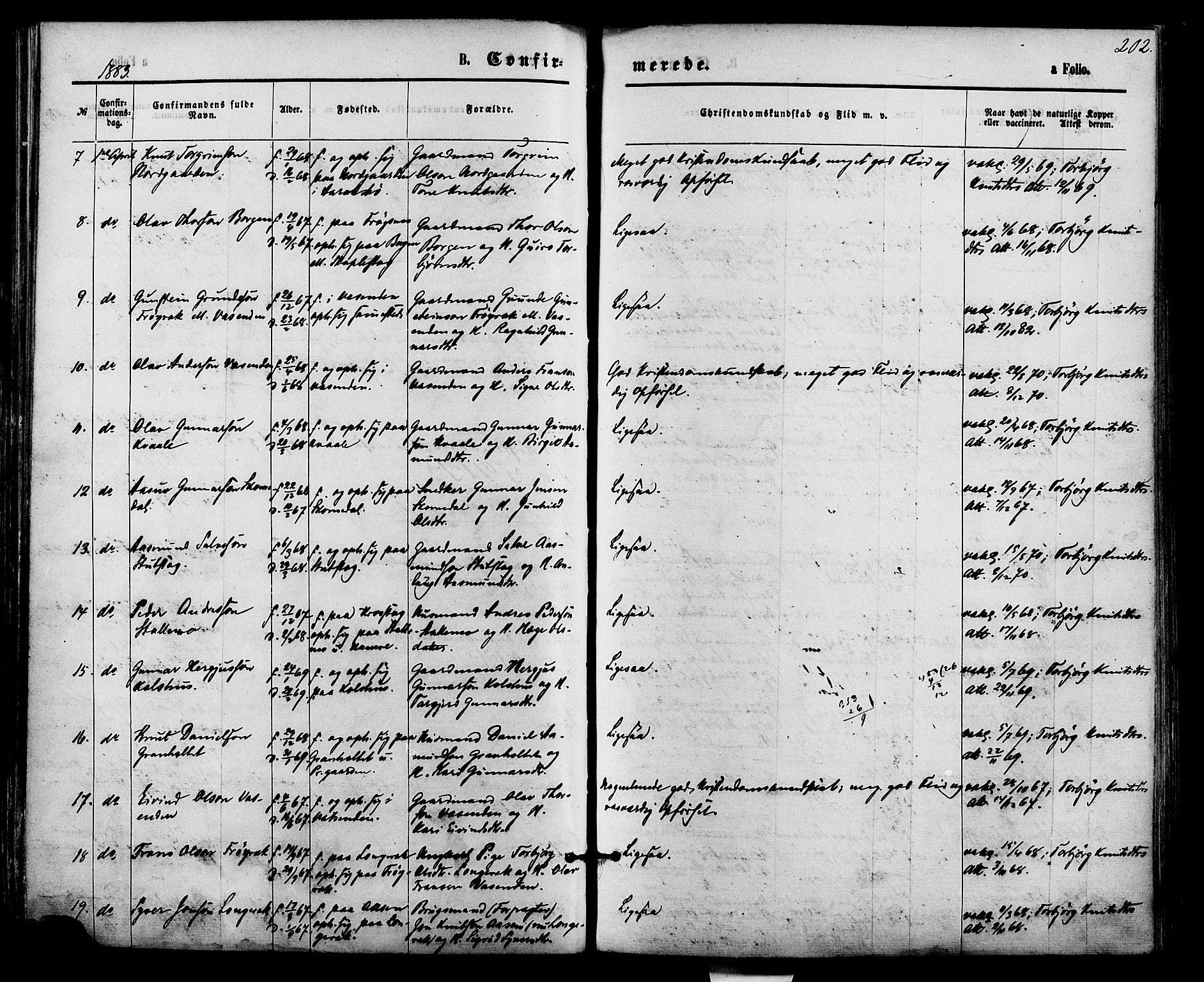 Bygland sokneprestkontor, AV/SAK-1111-0006/F/Fa/Fab/L0006: Parish register (official) no. A 6, 1873-1884, p. 202