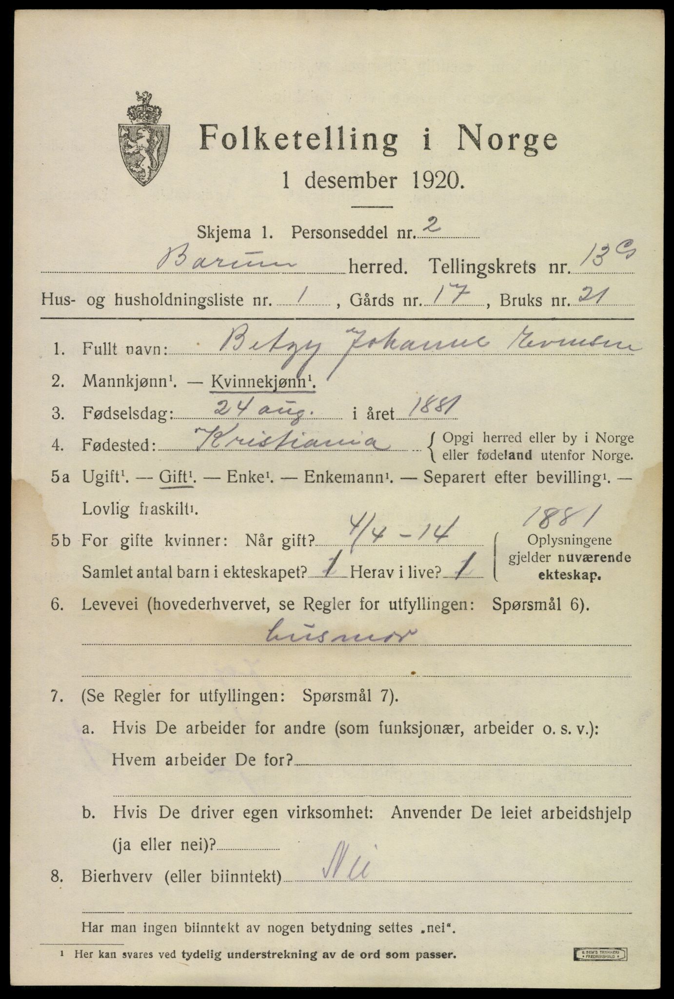 SAO, 1920 census for Bærum, 1920, p. 39932