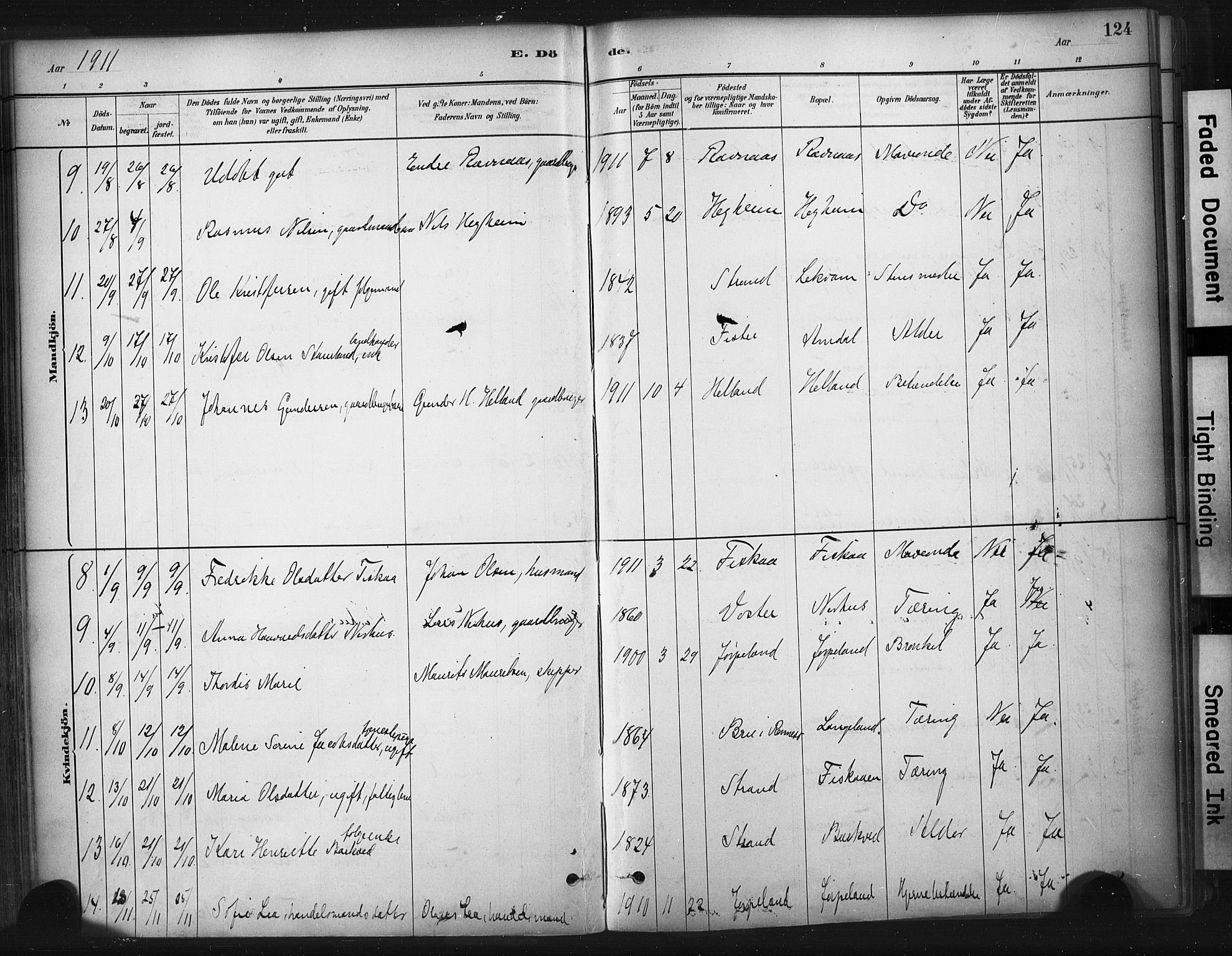 Strand sokneprestkontor, AV/SAST-A-101828/H/Ha/Haa/L0010: Parish register (official) no. A 10, 1882-1929, p. 124