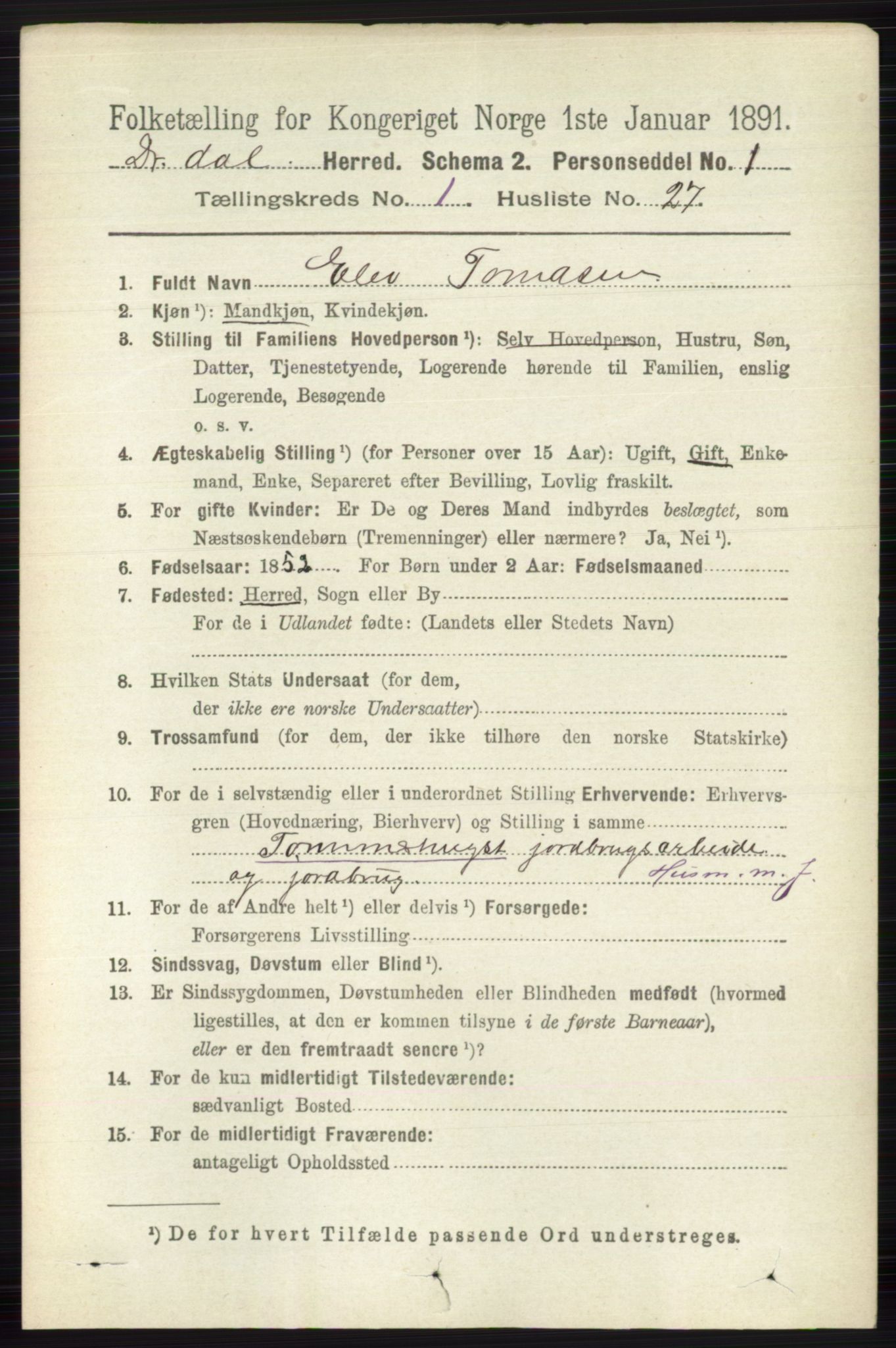 RA, 1891 census for 0817 Drangedal, 1891, p. 237