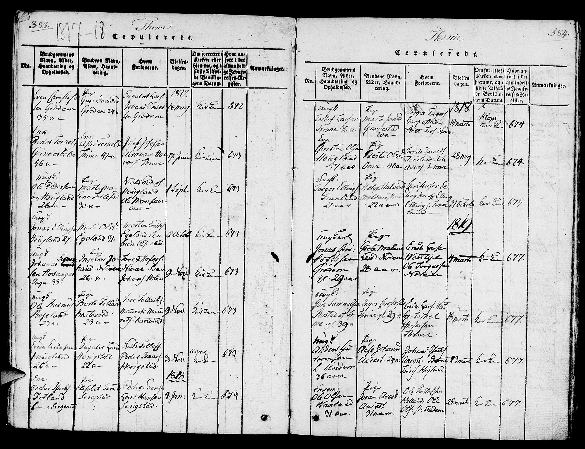 Lye sokneprestkontor, SAST/A-101794/001/30/30BA/L0003: Parish register (official) no. A 3 /1, 1816-1826, p. 383-384