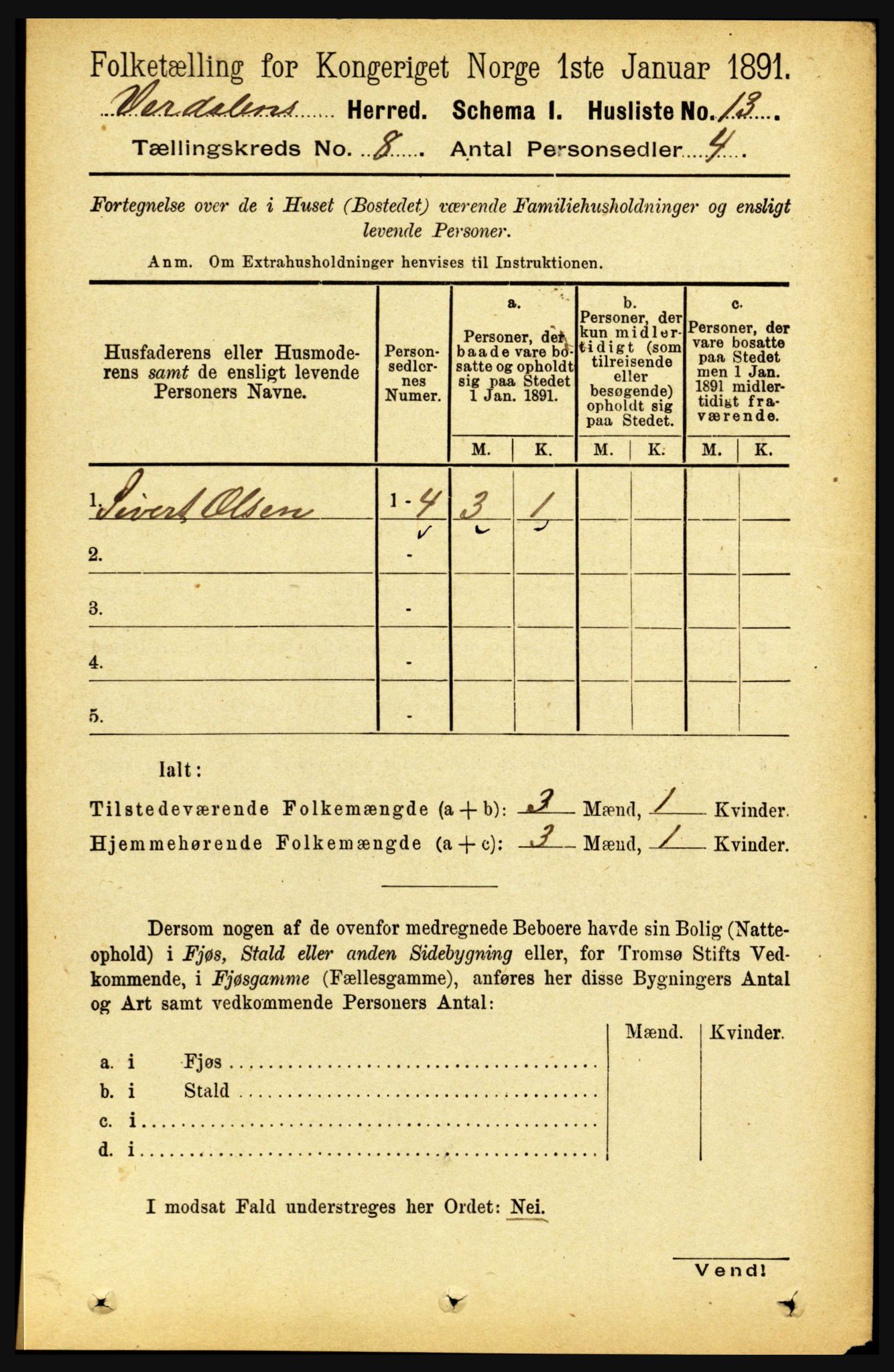 RA, 1891 census for 1721 Verdal, 1891, p. 4347