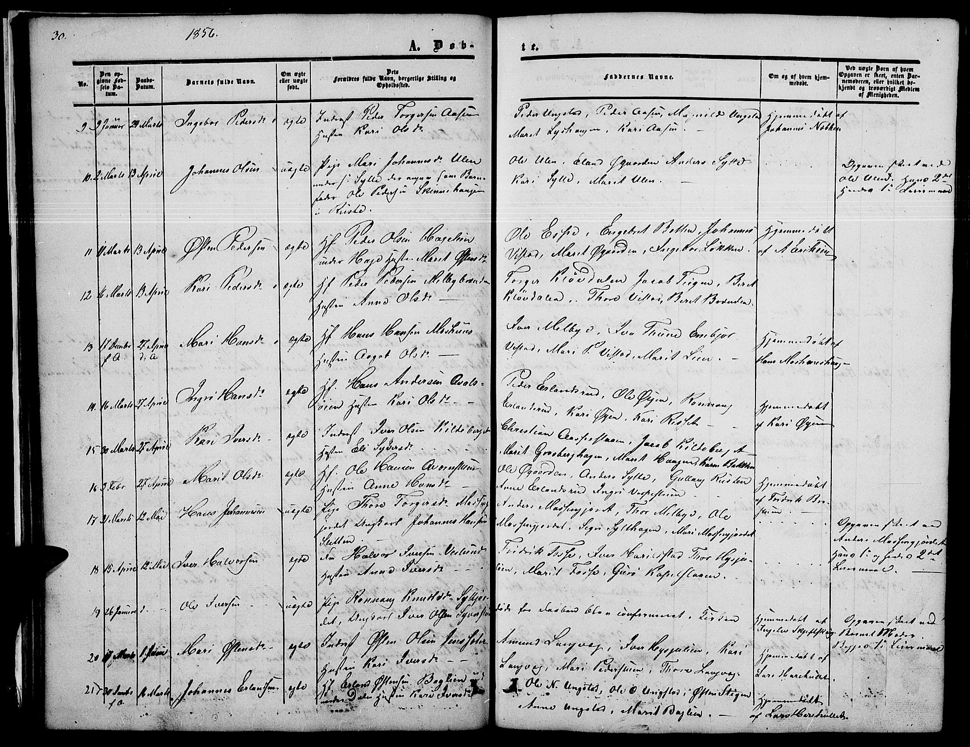 Nord-Fron prestekontor, SAH/PREST-080/H/Ha/Hab/L0002: Parish register (copy) no. 2, 1851-1883, p. 30