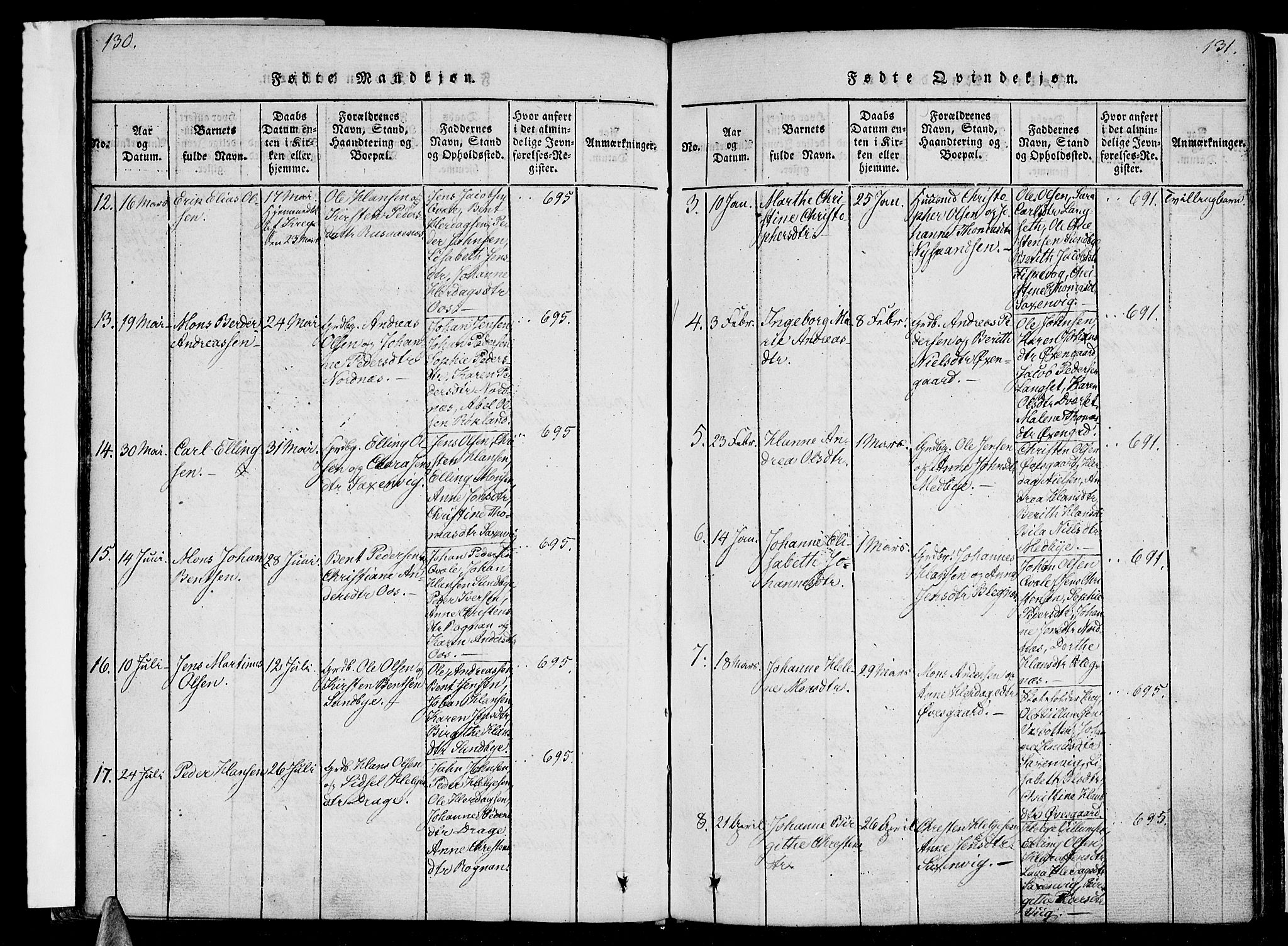 Ministerialprotokoller, klokkerbøker og fødselsregistre - Nordland, AV/SAT-A-1459/847/L0665: Parish register (official) no. 847A05, 1818-1841, p. 130-131