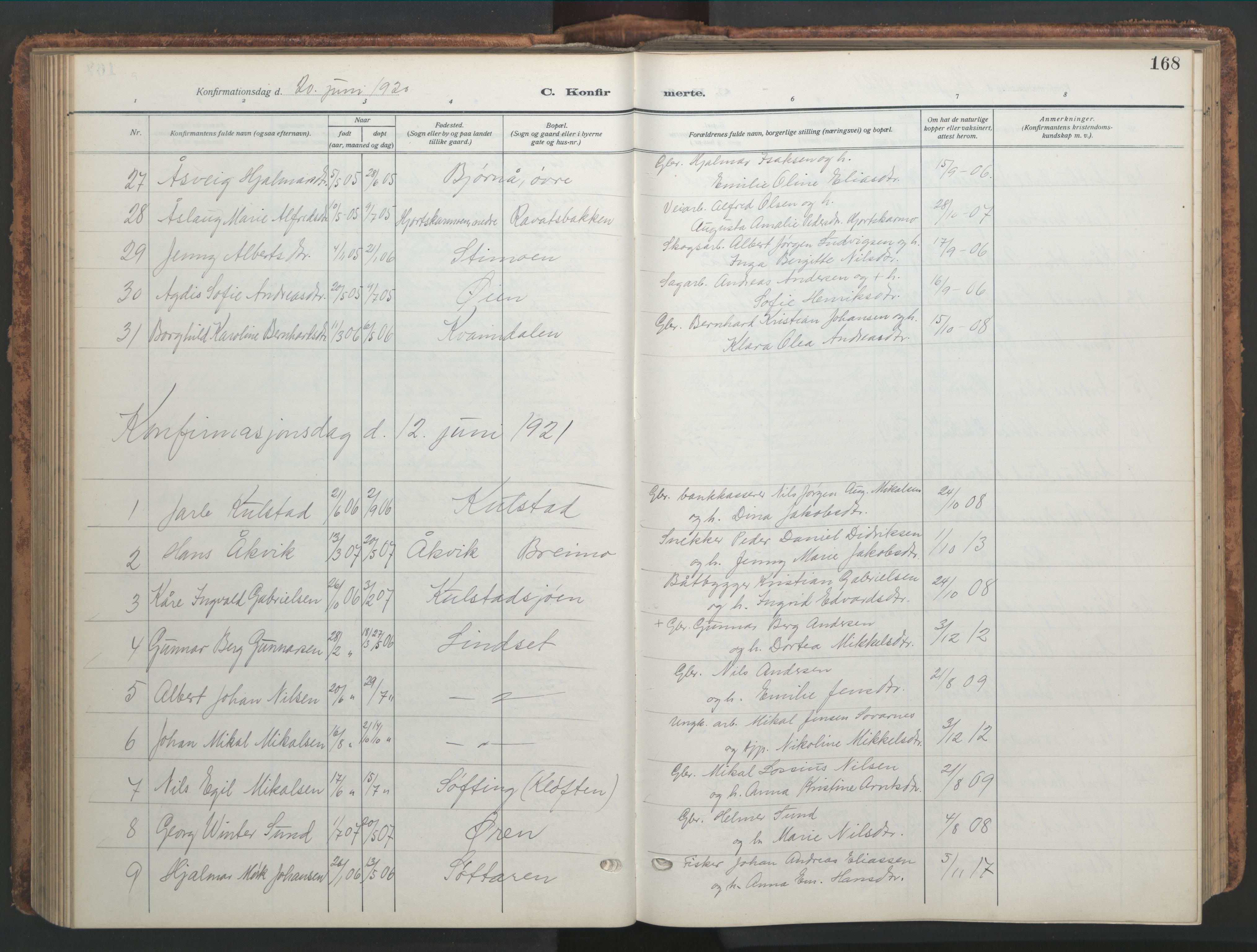 Ministerialprotokoller, klokkerbøker og fødselsregistre - Nordland, AV/SAT-A-1459/820/L0302: Parish register (copy) no. 820C04, 1917-1948, p. 168