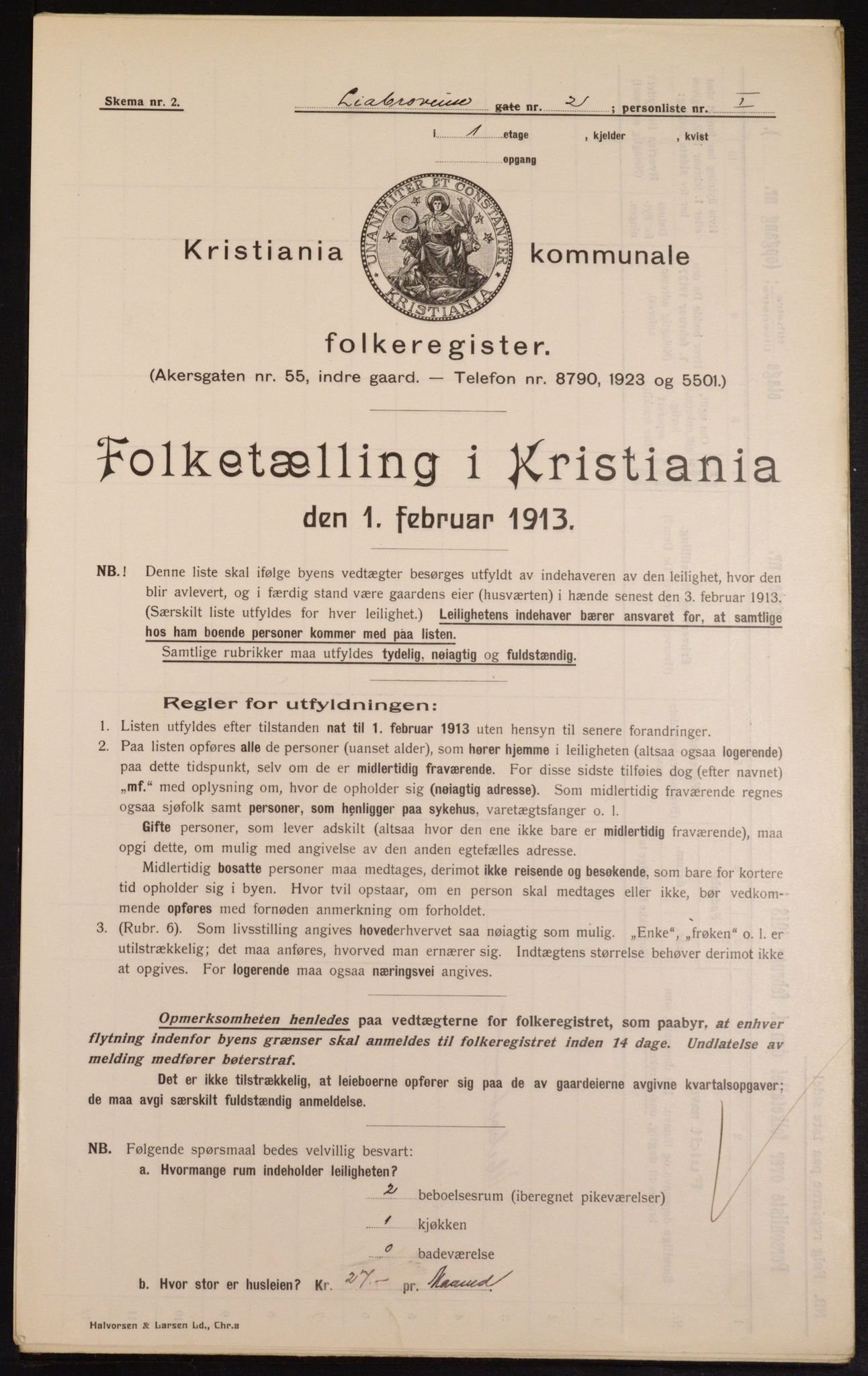 OBA, Municipal Census 1913 for Kristiania, 1913, p. 57560