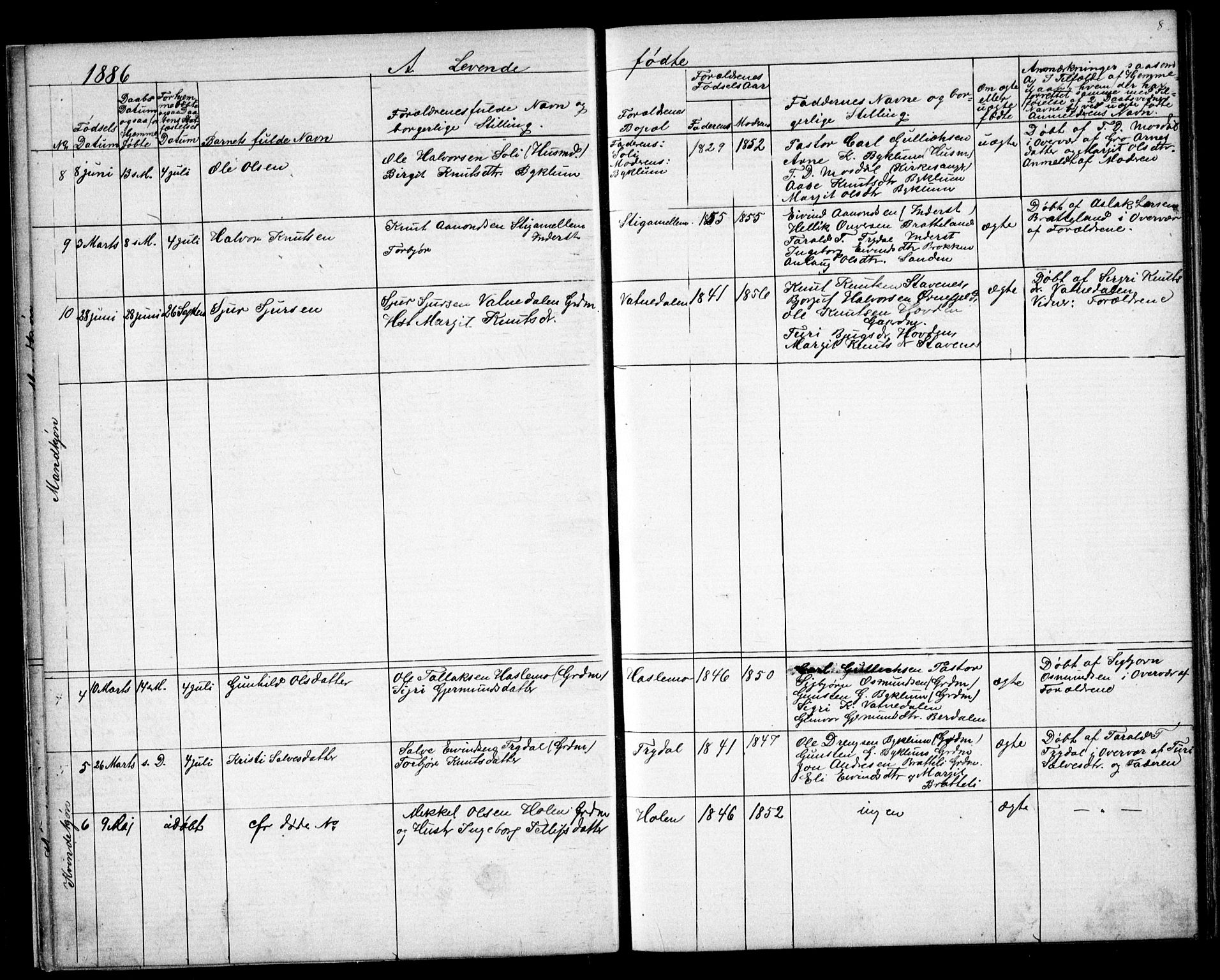 Valle sokneprestkontor, SAK/1111-0044/F/Fb/Fba/L0002: Parish register (copy) no. B 2, 1882-1894, p. 8