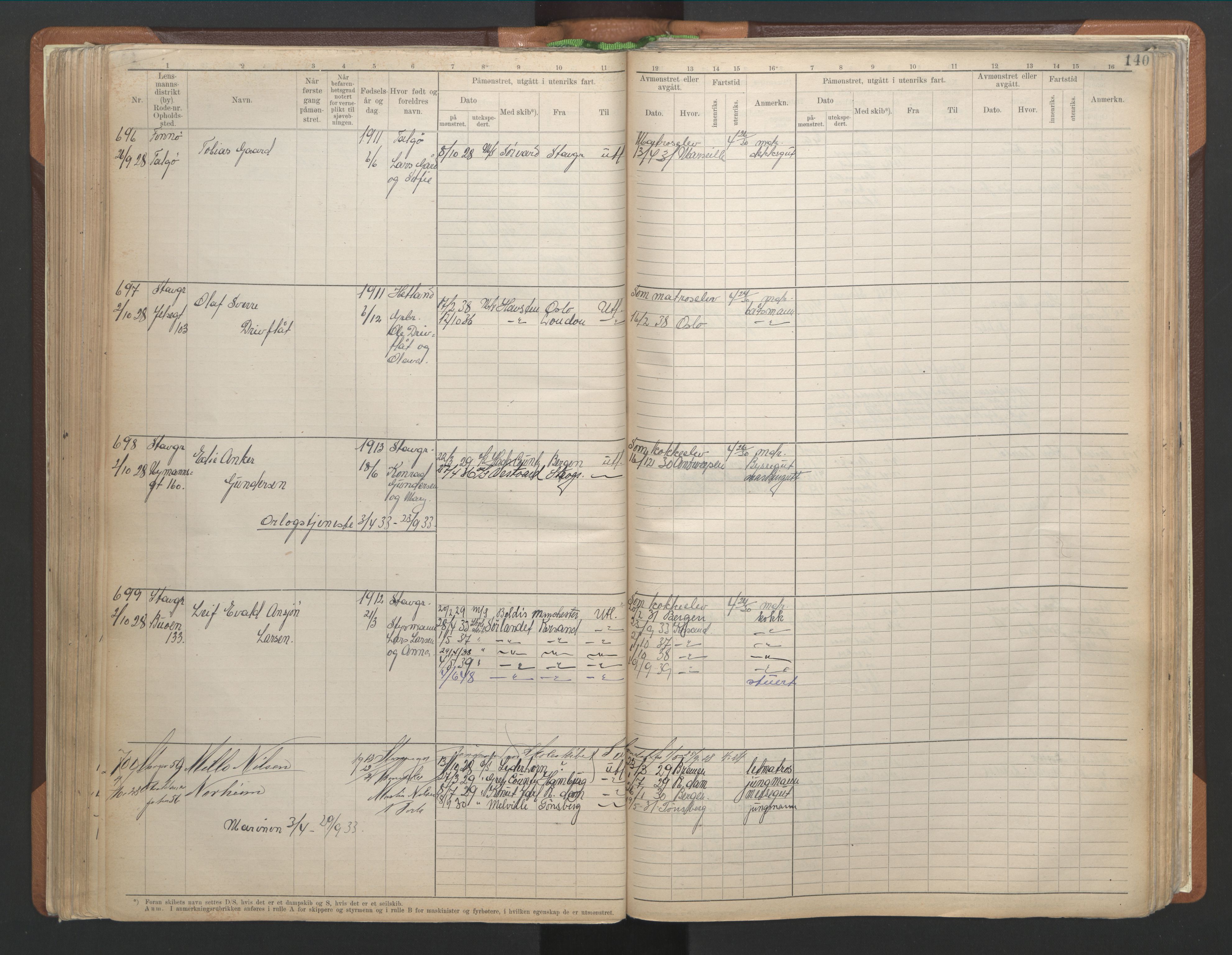 Stavanger sjømannskontor, AV/SAST-A-102006/F/Fb/Fbb/L0013: Sjøfartshovedrulle A, patentnr. 1-1495 (del 1), 1921-1933, p. 146