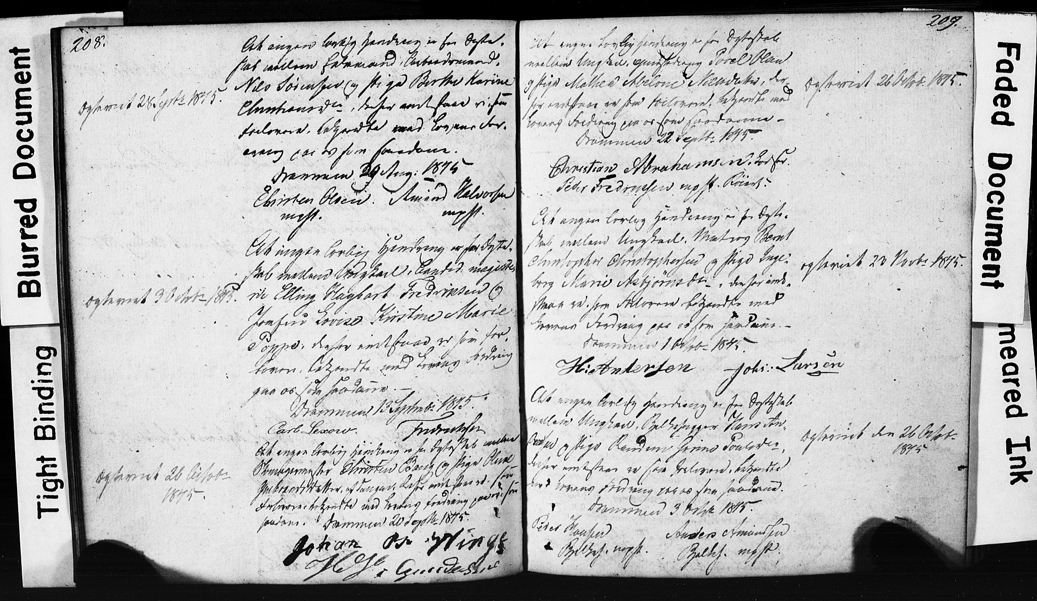 Strømsø kirkebøker, AV/SAKO-A-246/H/Hb/L0002: Best man's statements no. 2, 1815-1857, p. 208-209