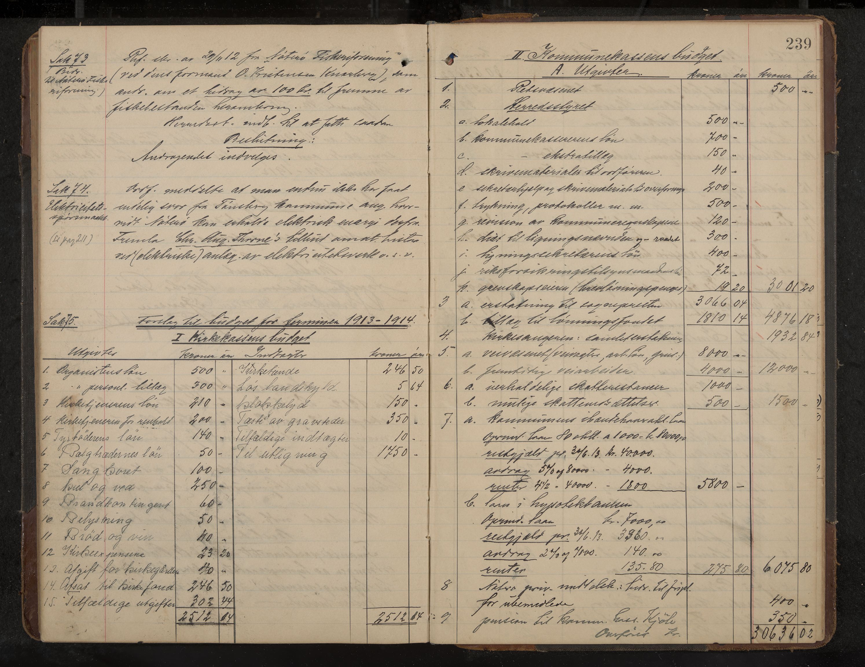 Nøtterøy formannskap og sentraladministrasjon, IKAK/0722021-1/A/Aa/L0006: Møtebok med register, 1905-1913, p. 239