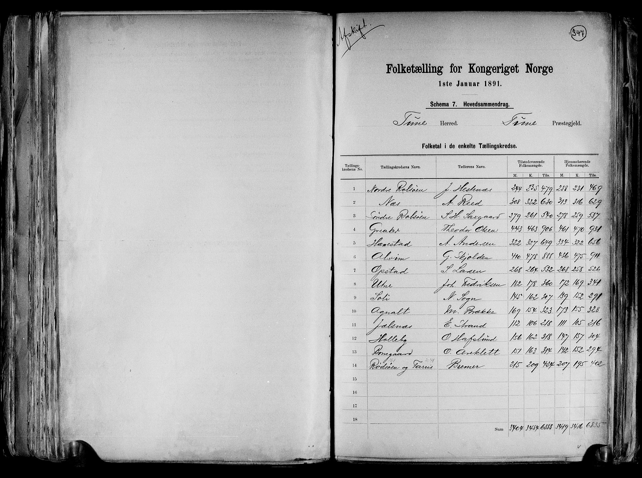 RA, 1891 census for 0130 Tune, 1891, p. 4