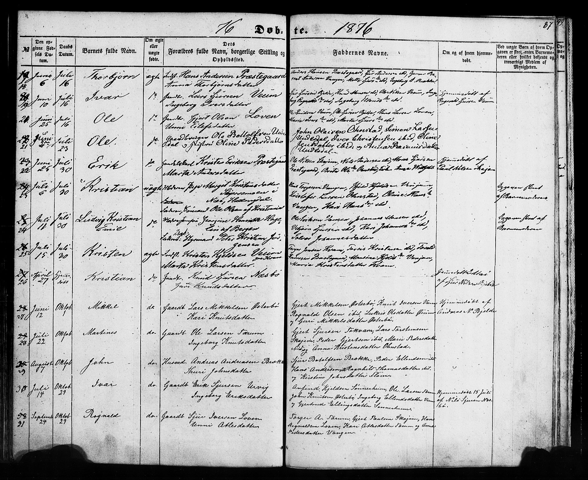 Aurland sokneprestembete, AV/SAB-A-99937/H/Ha/Haa/L0008: Parish register (official) no. A 8, 1853-1879, p. 87