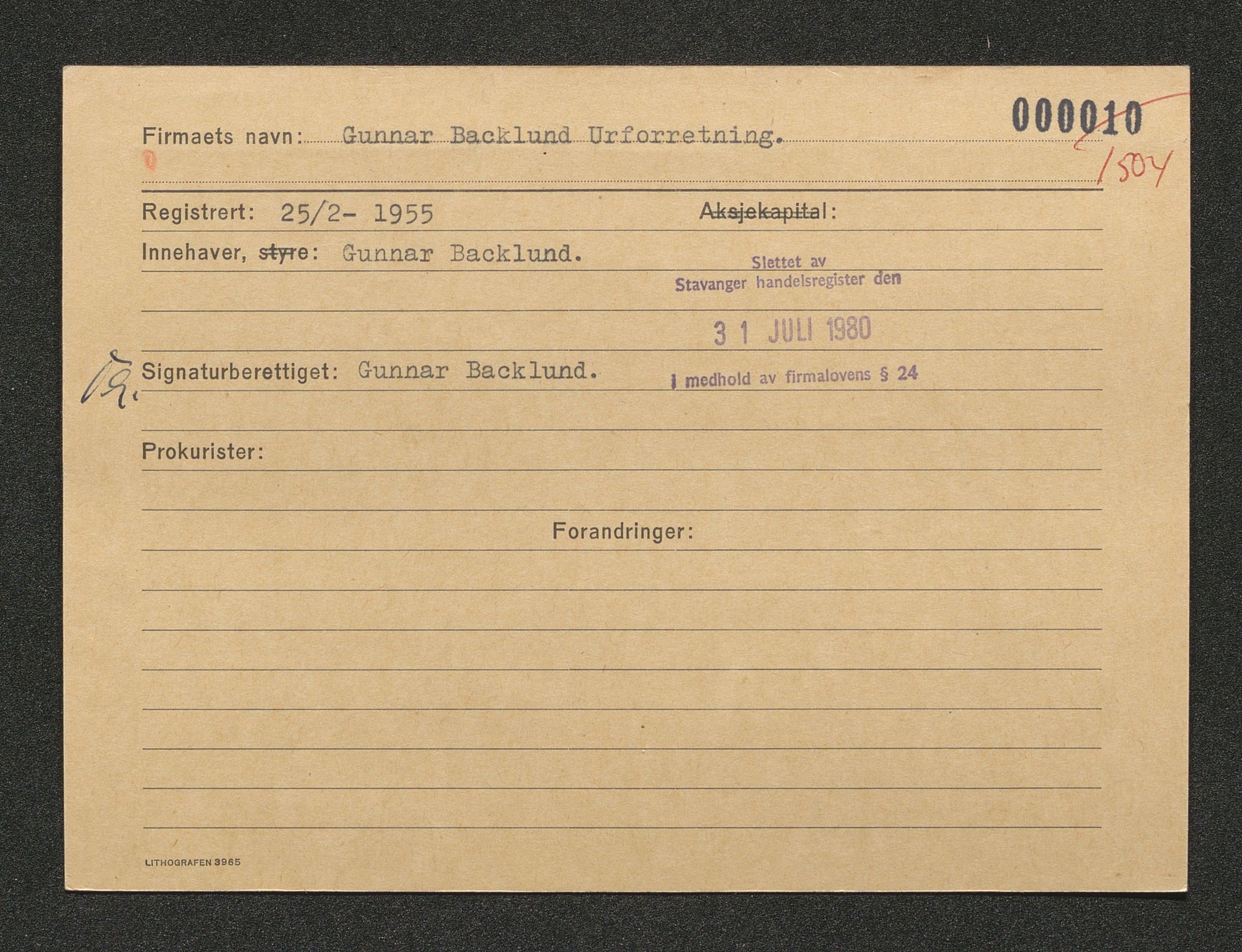 Stavanger byfogd, SAST/A-101408/001/4/42/422/4221A/L0001: Register over slettede firma A-C, 1891-1987, p. 158