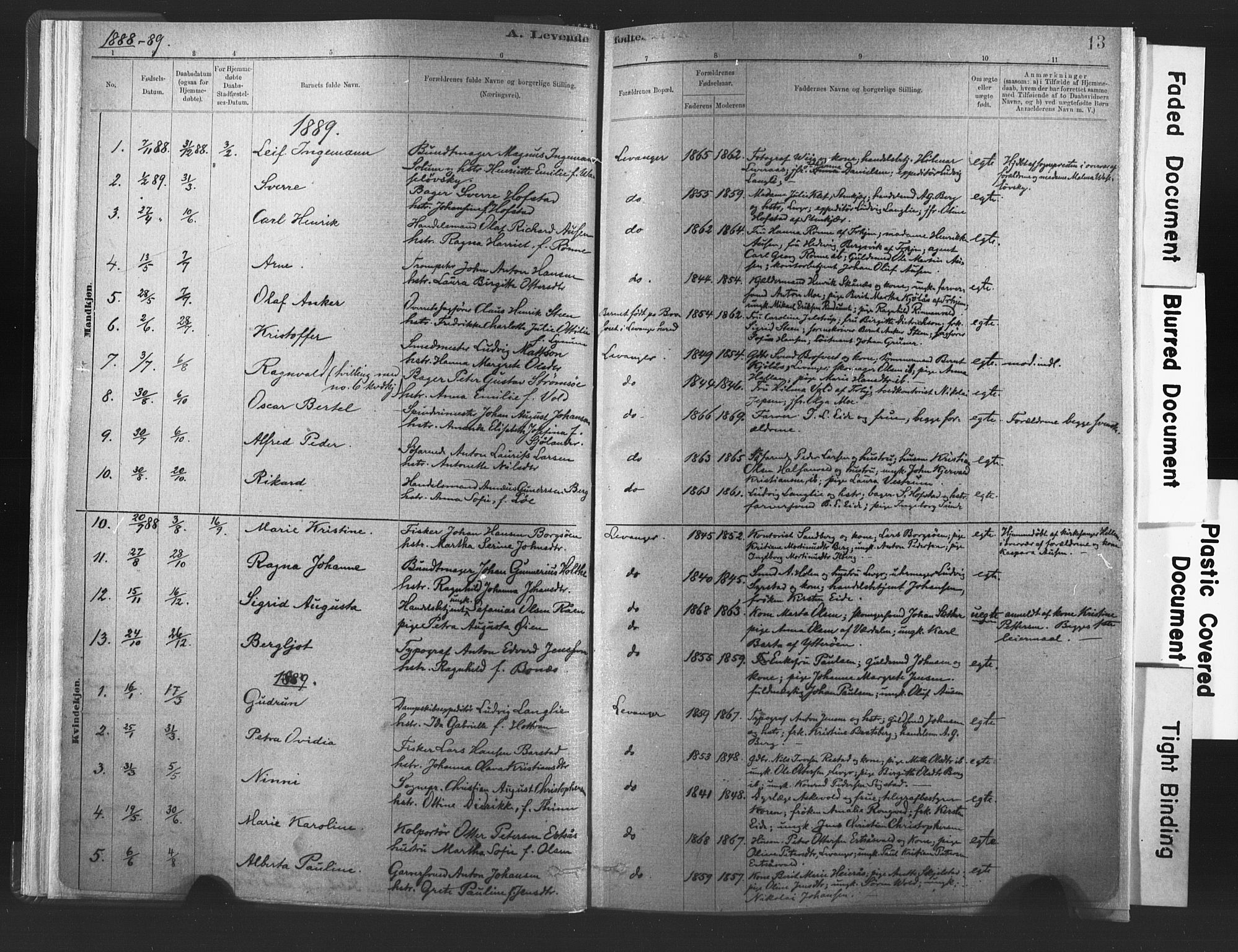Ministerialprotokoller, klokkerbøker og fødselsregistre - Nord-Trøndelag, SAT/A-1458/720/L0189: Parish register (official) no. 720A05, 1880-1911, p. 13