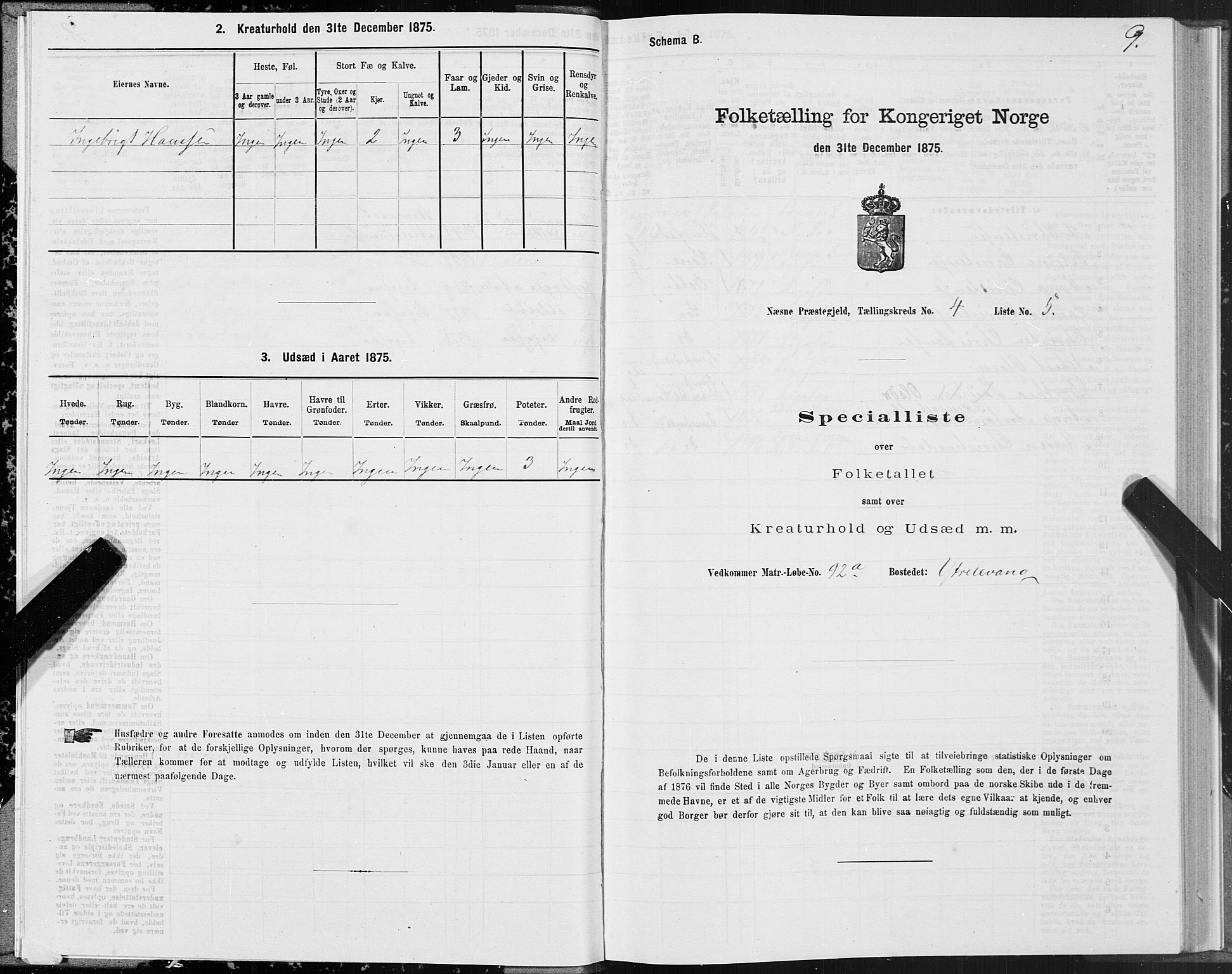 SAT, 1875 census for 1828P Nesna, 1875, p. 3009