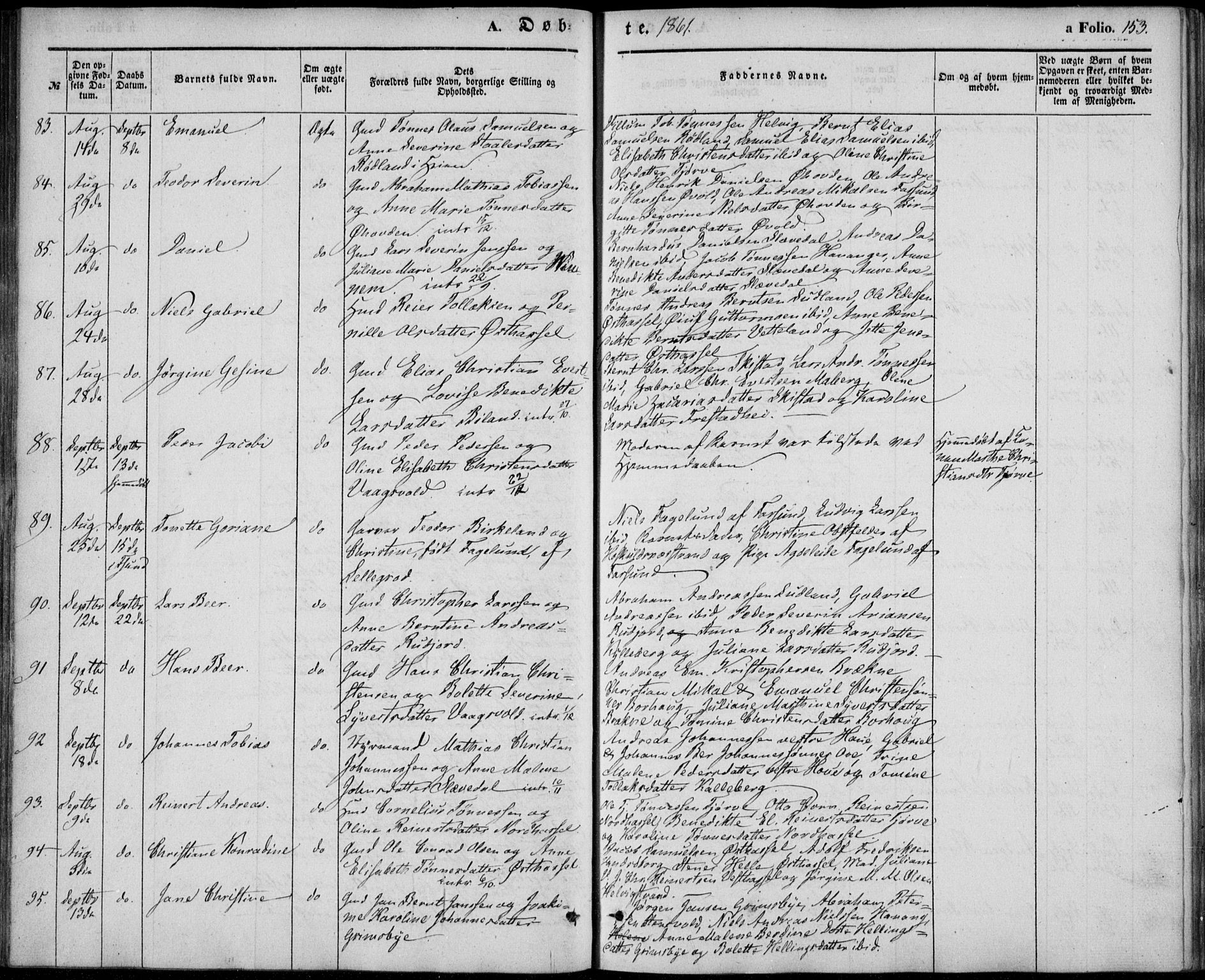 Lista sokneprestkontor, AV/SAK-1111-0027/F/Fb/L0002: Parish register (copy) no. B 2, 1847-1862, p. 153