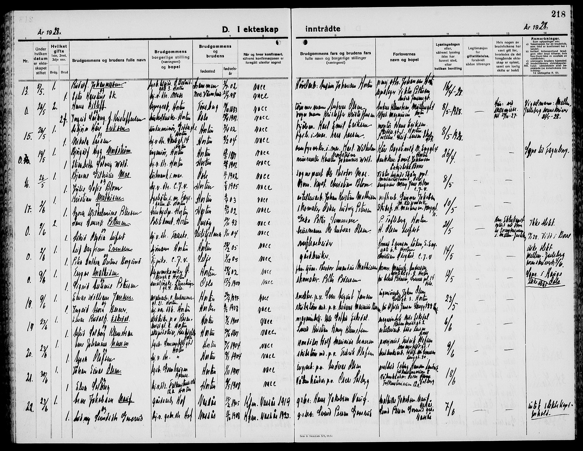 Horten kirkebøker, AV/SAKO-A-348/G/Ga/L0009: Parish register (copy) no. 9, 1926-1936, p. 218