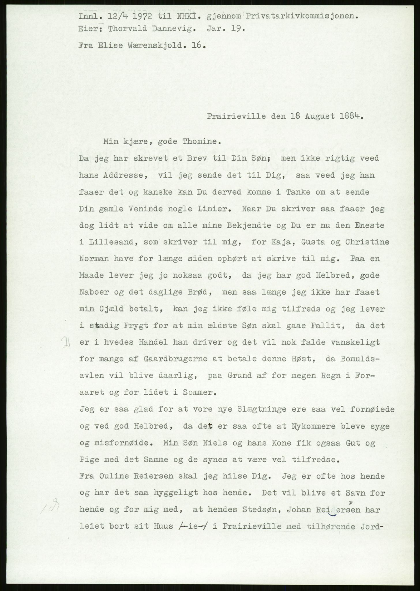 Samlinger til kildeutgivelse, Amerikabrevene, AV/RA-EA-4057/F/L0027: Innlån fra Aust-Agder: Dannevig - Valsgård, 1838-1914, p. 277