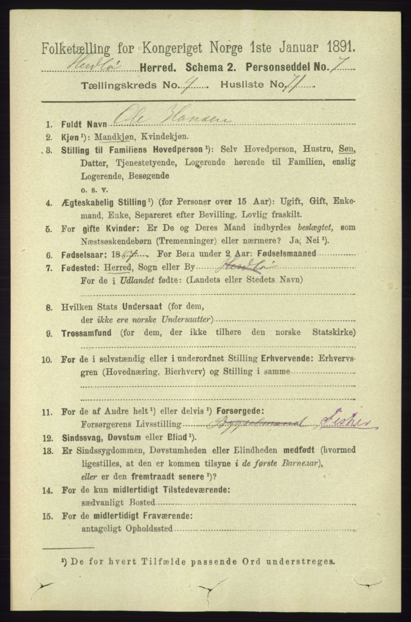 RA, 1891 census for 1258 Herdla, 1891, p. 2002