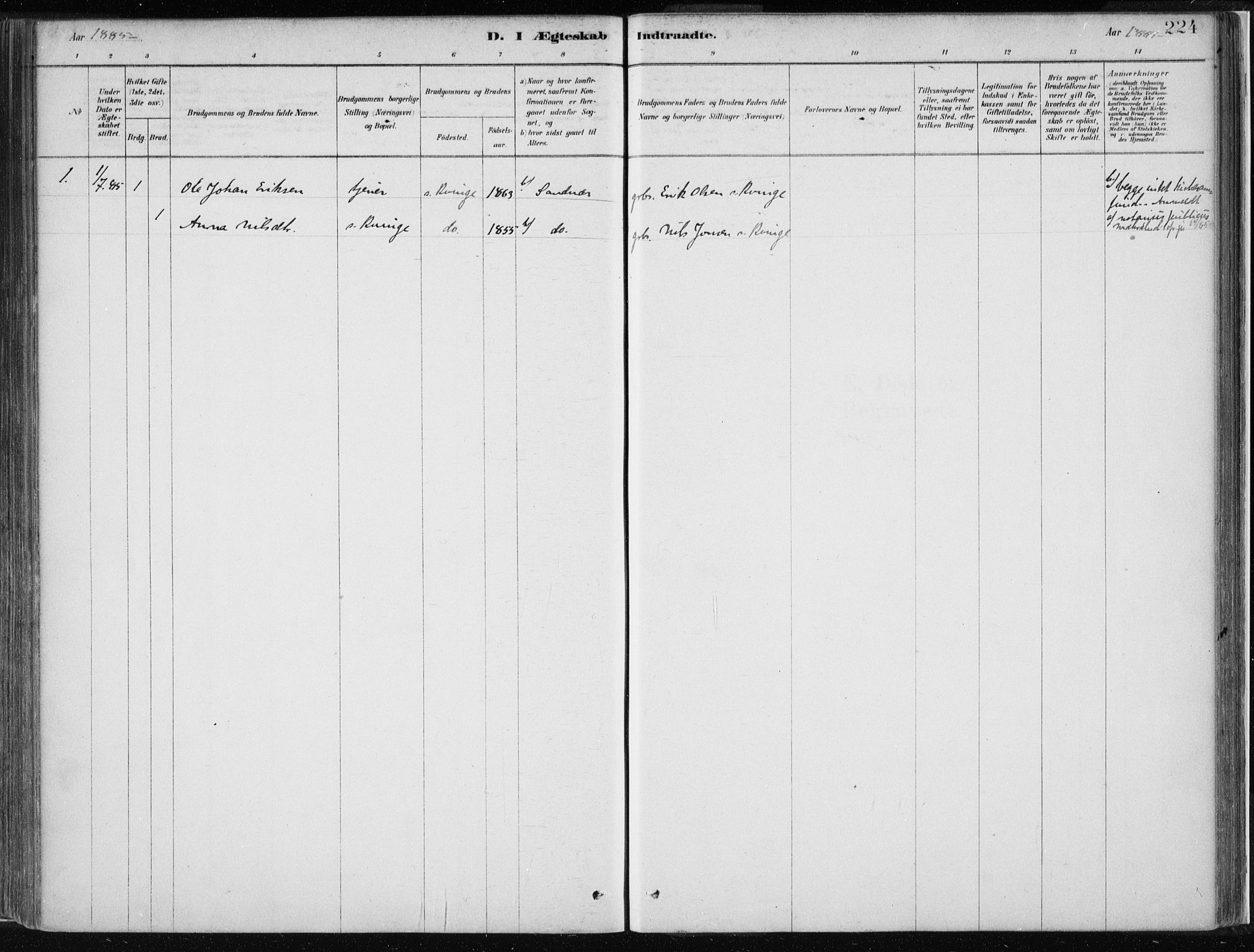 Masfjorden Sokneprestembete, SAB/A-77001: Parish register (official) no. B  1, 1876-1899, p. 224
