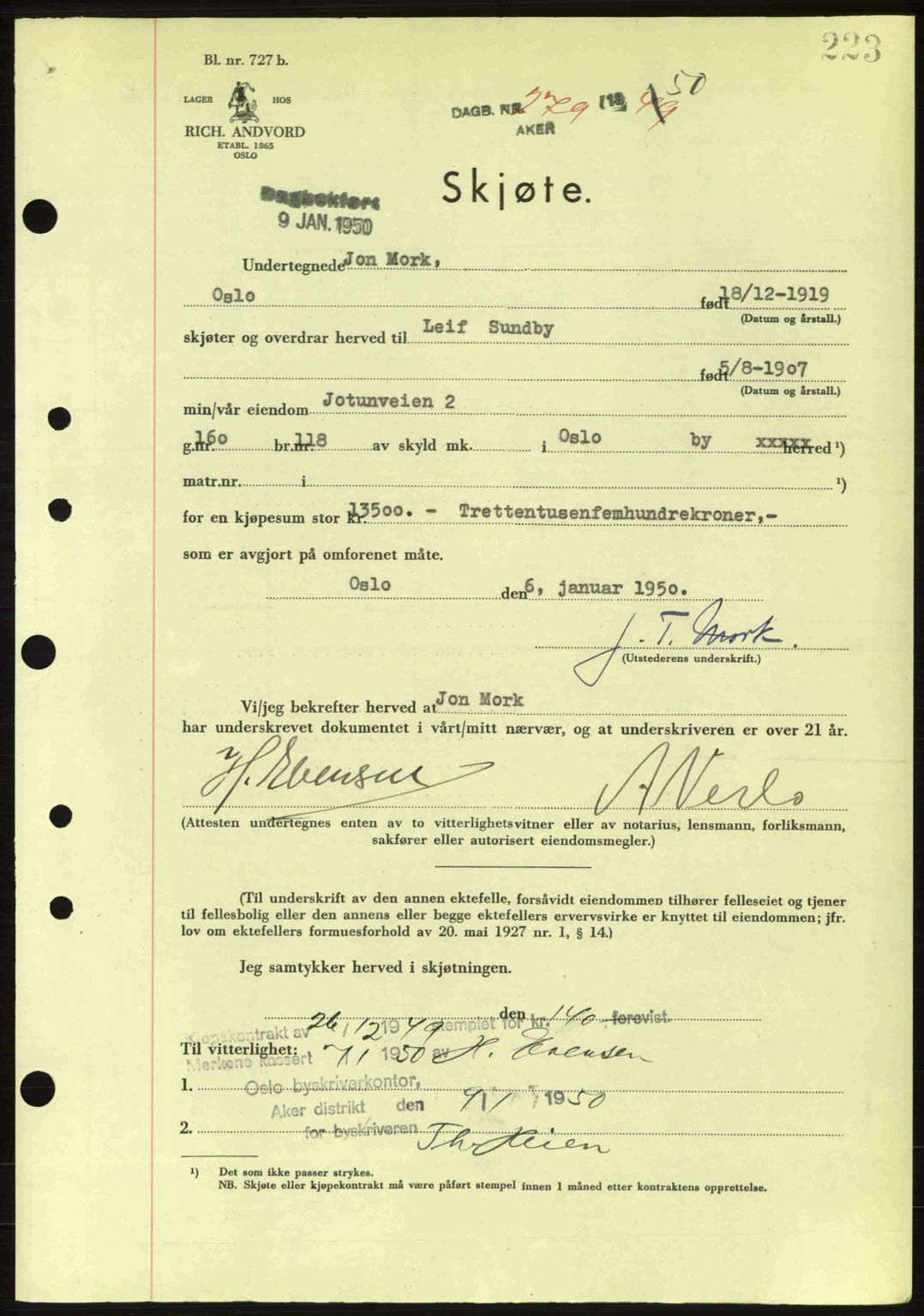 Oslo byskriverembete, AV/SAO-A-10227/G/Gb/Gbd/Gbda/L0017: Mortgage book no. A215, 1949-1950, Diary no: : 279/1950