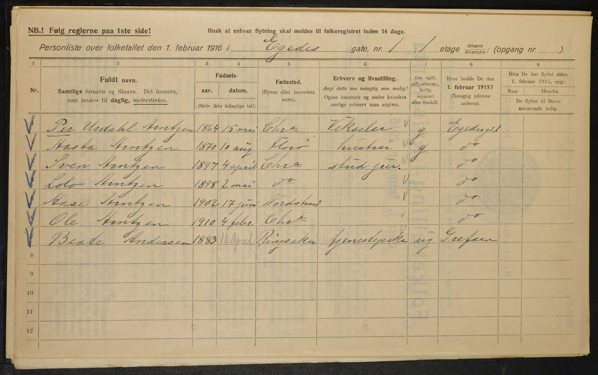 OBA, Municipal Census 1916 for Kristiania, 1916, p. 18956