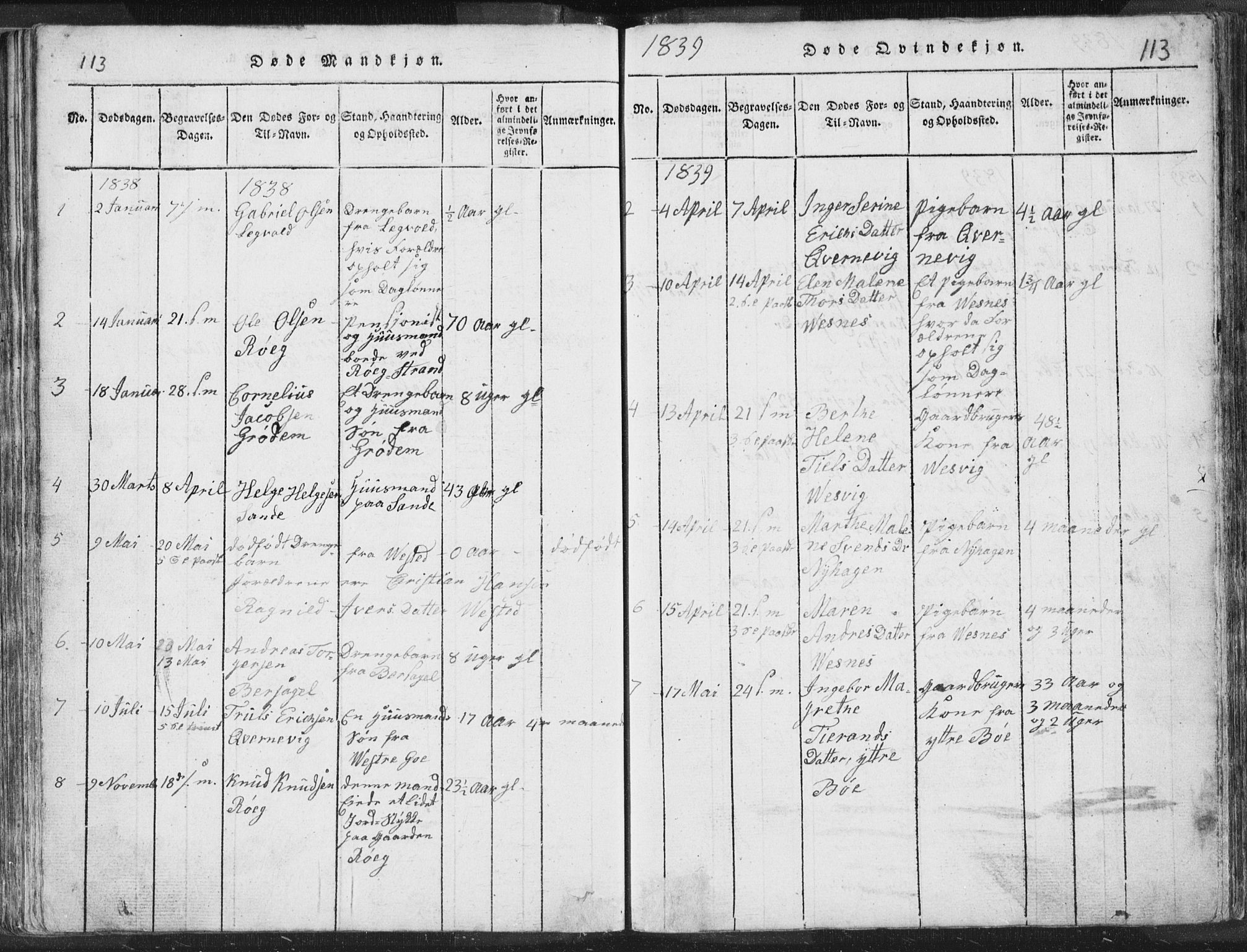 Hetland sokneprestkontor, SAST/A-101826/30/30BA/L0001: Parish register (official) no. A 1, 1816-1856, p. 113