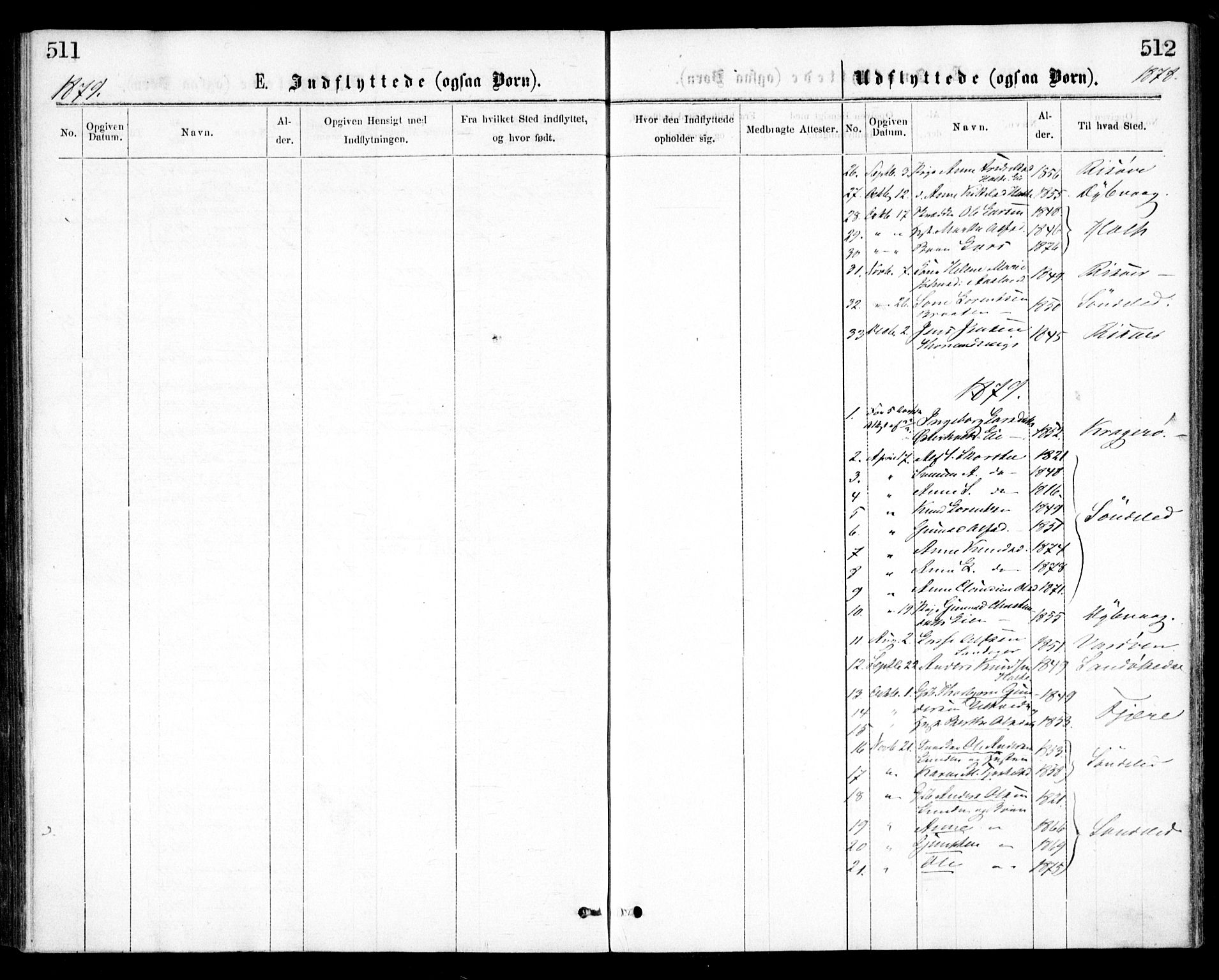 Gjerstad sokneprestkontor, AV/SAK-1111-0014/F/Fa/Faa/L0008: Parish register (official) no. A 8, 1876-1884, p. 511-512