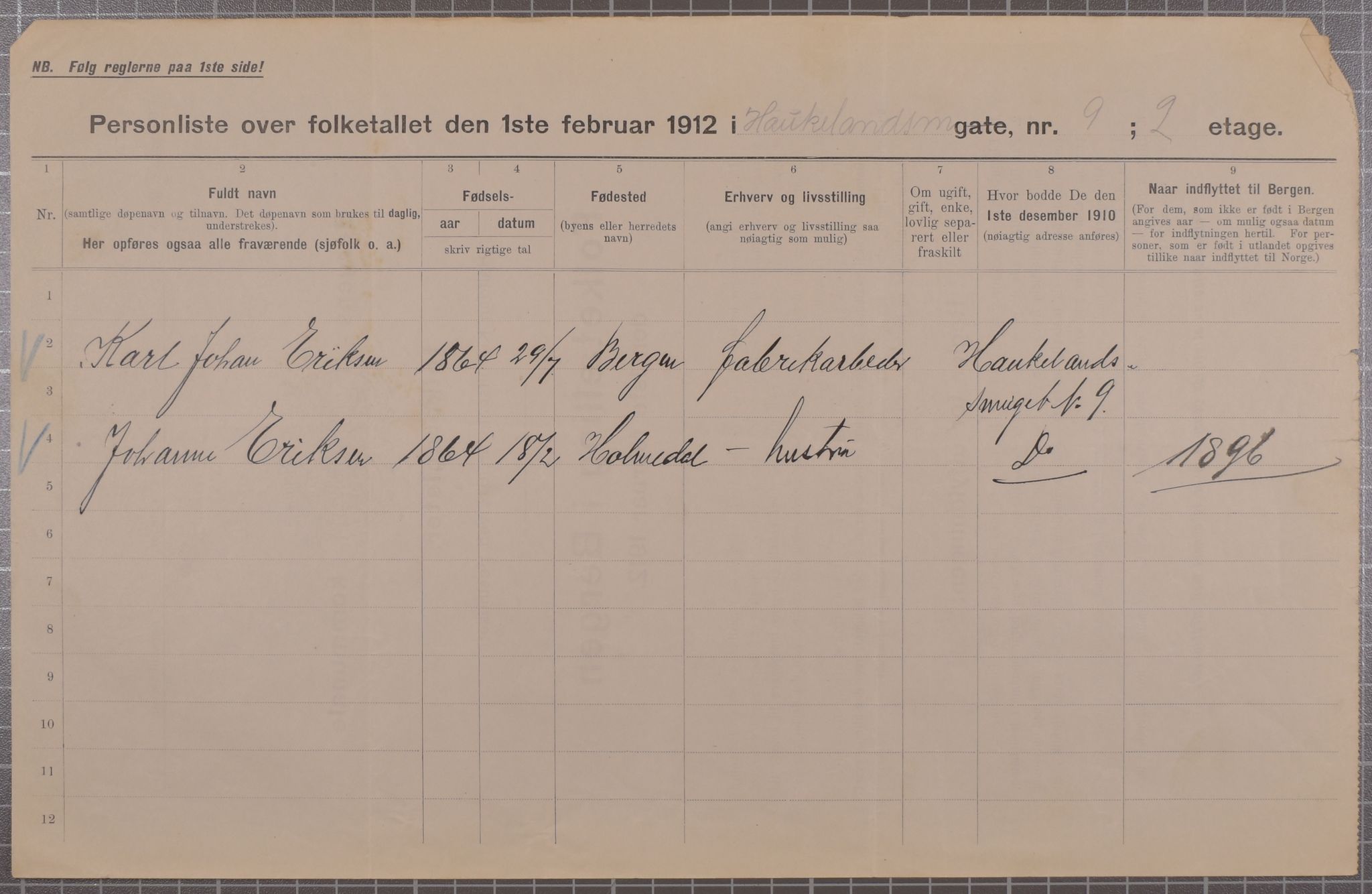 SAB, Municipal Census 1912 for Bergen, 1912, p. 1862