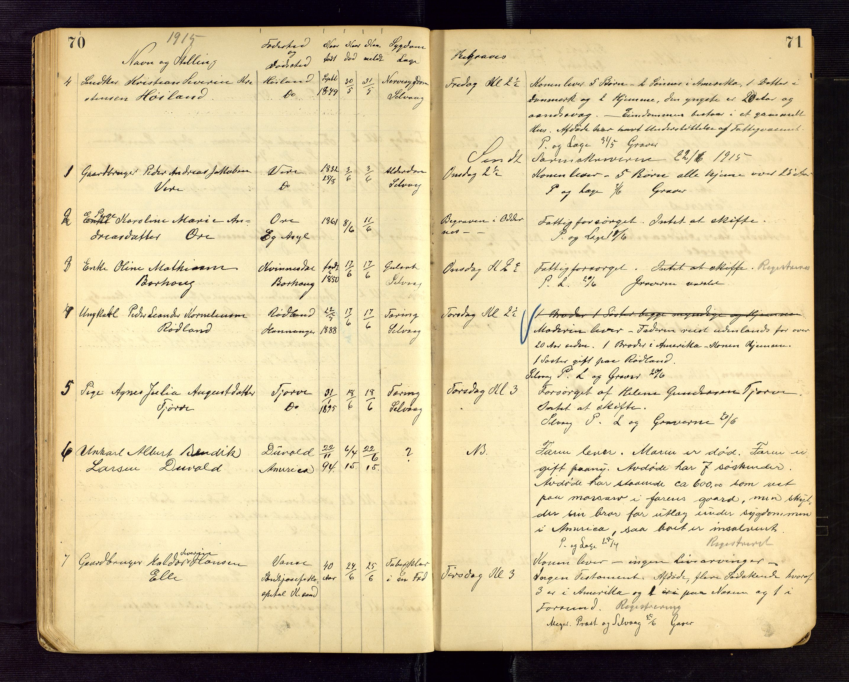 Lista lensmannskontor, SAK/1241-0030/F/Fe/L0001/0002: Dødsfallsprotokoller nr 12 / Dødsfallsprotokoll, 1911-1922, p. 70-71