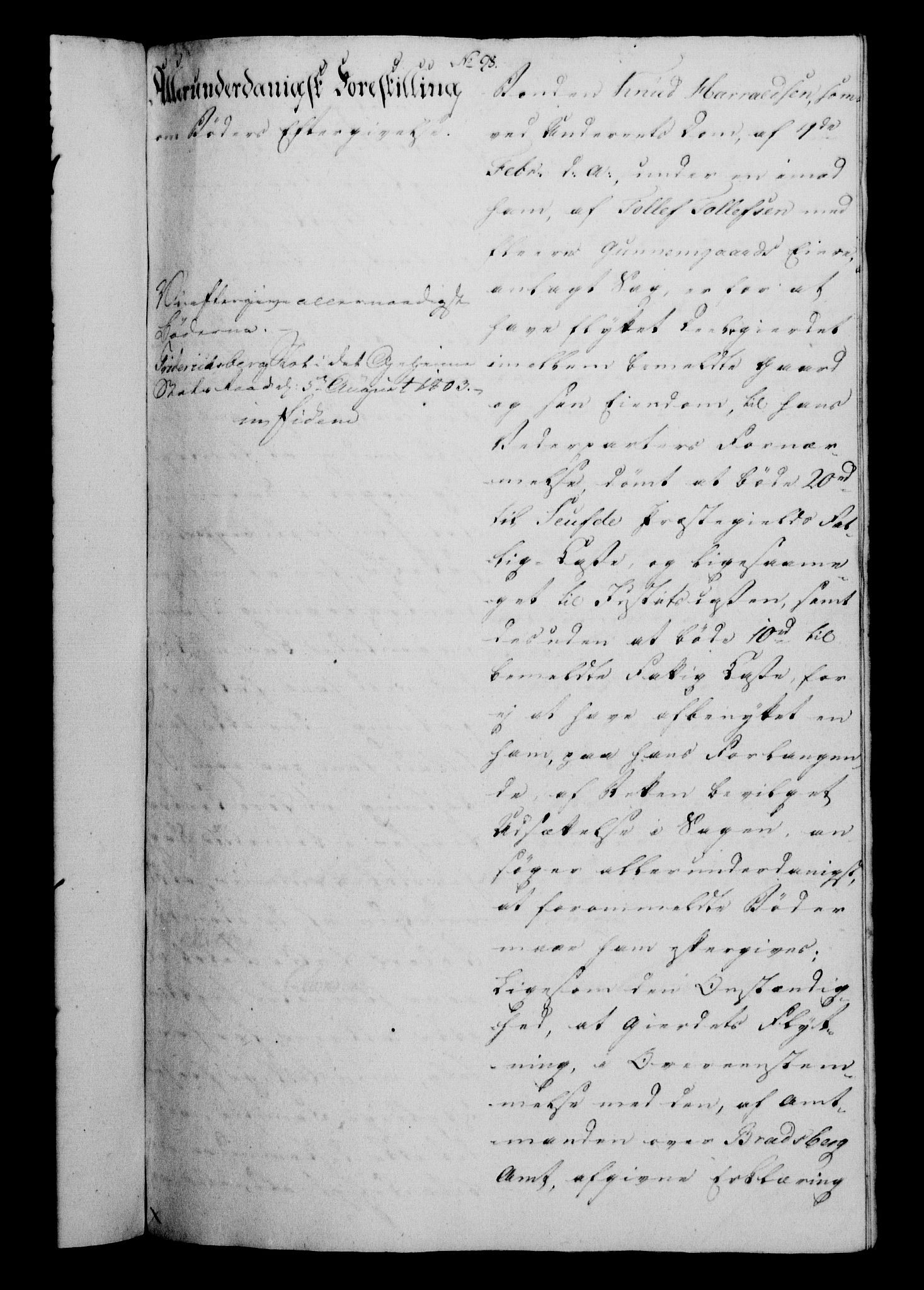 Danske Kanselli 1800-1814, RA/EA-3024/H/Hf/Hfa/Hfab/L0004: Forestillinger, 1803