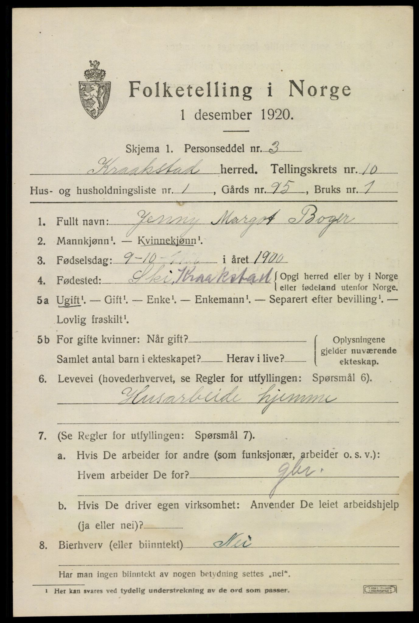 SAO, 1920 census for Kråkstad, 1920, p. 10571