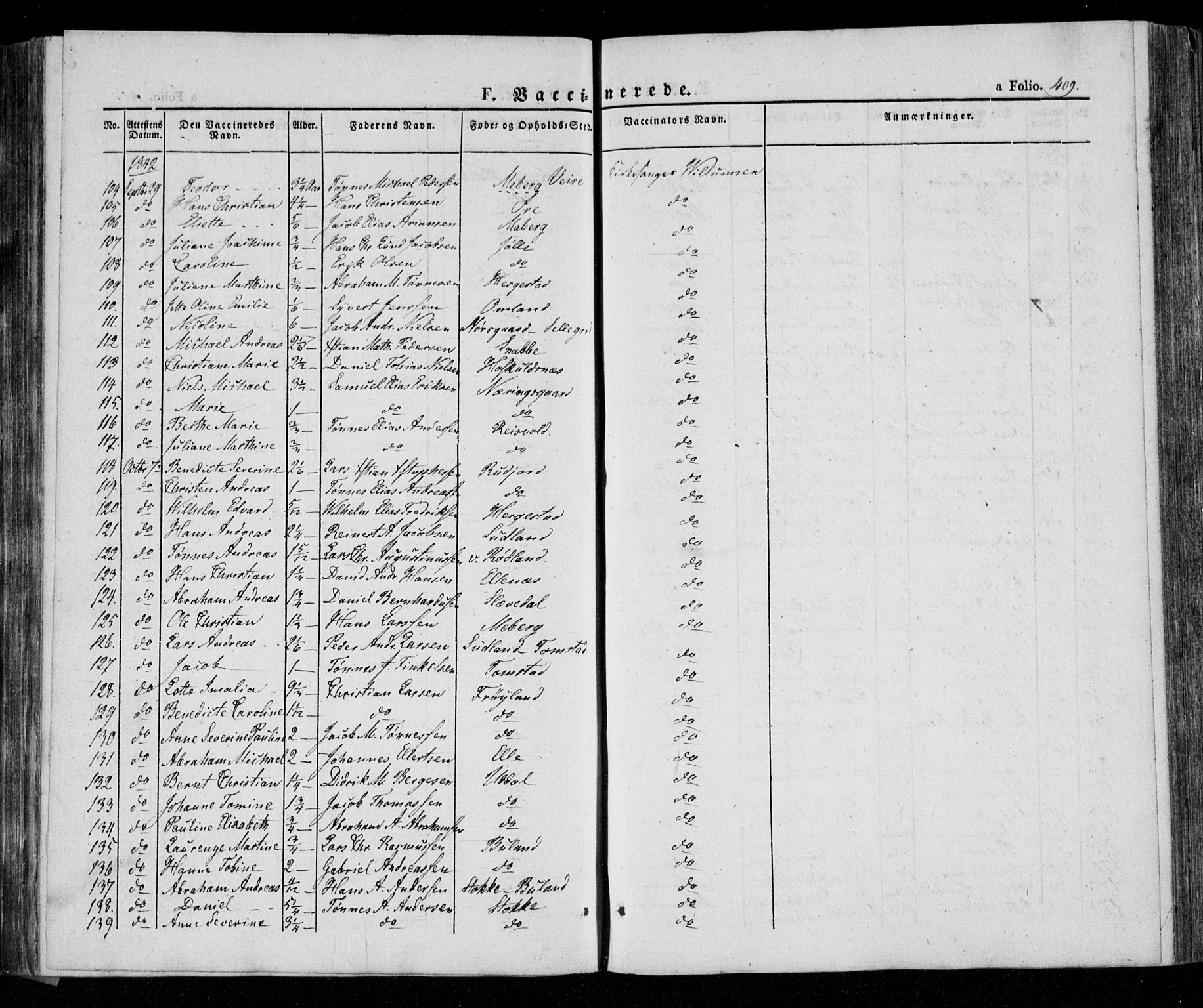 Lista sokneprestkontor, AV/SAK-1111-0027/F/Fa/L0009: Parish register (official) no. A 9, 1835-1846, p. 409