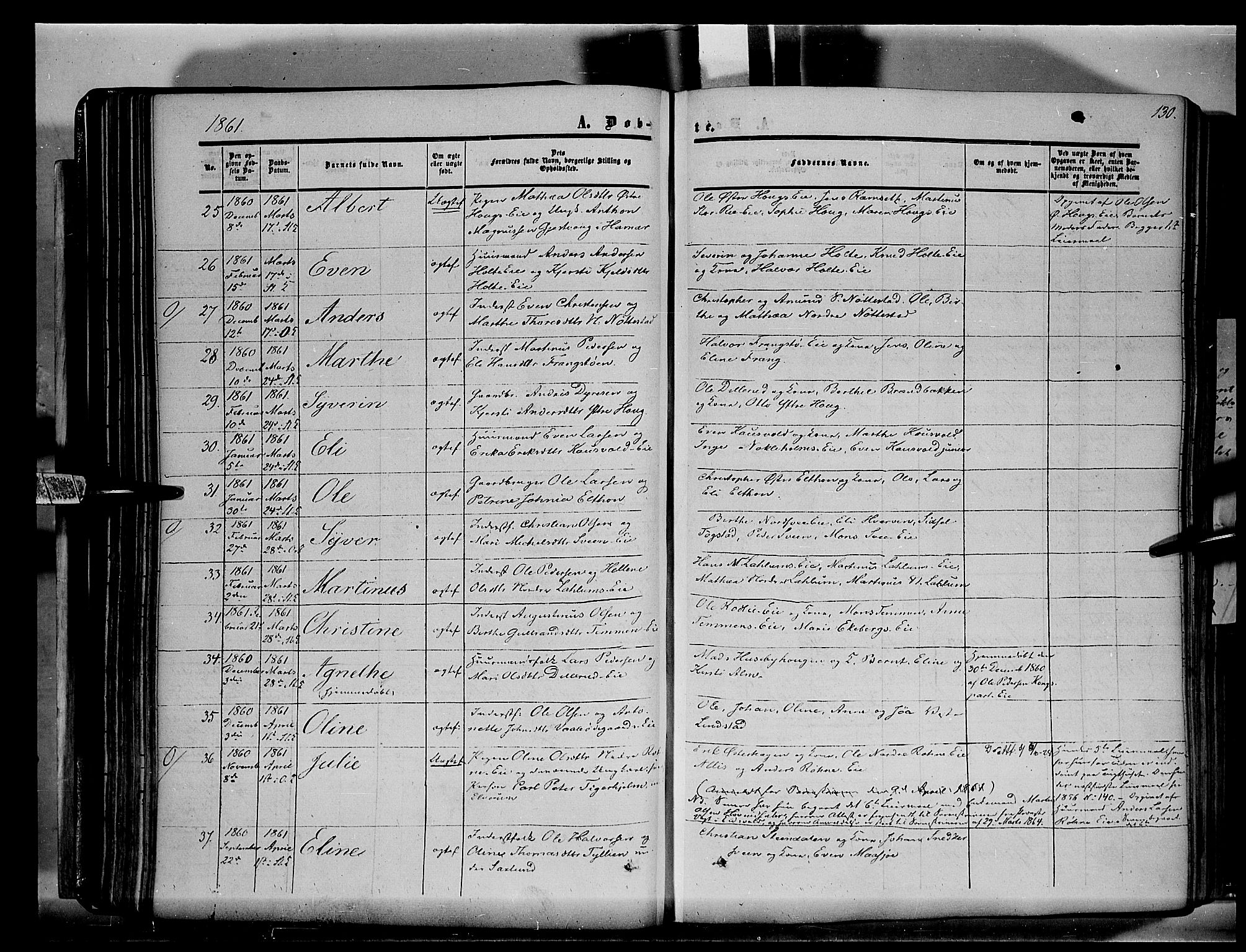 Stange prestekontor, SAH/PREST-002/K/L0012: Parish register (official) no. 12, 1852-1862, p. 130
