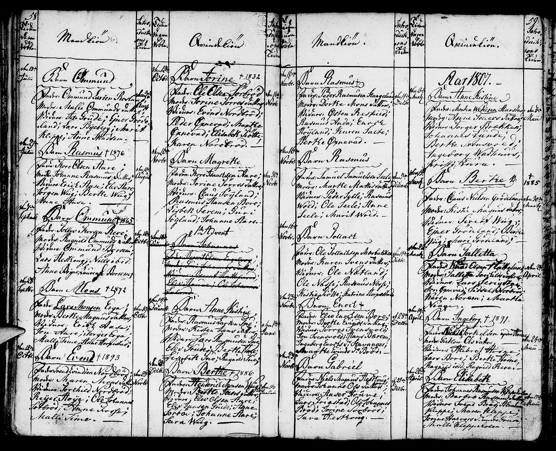 Klepp sokneprestkontor, SAST/A-101803/001/3/30BA/L0001: Parish register (official) no. A 1, 1793-1819, p. 58-59
