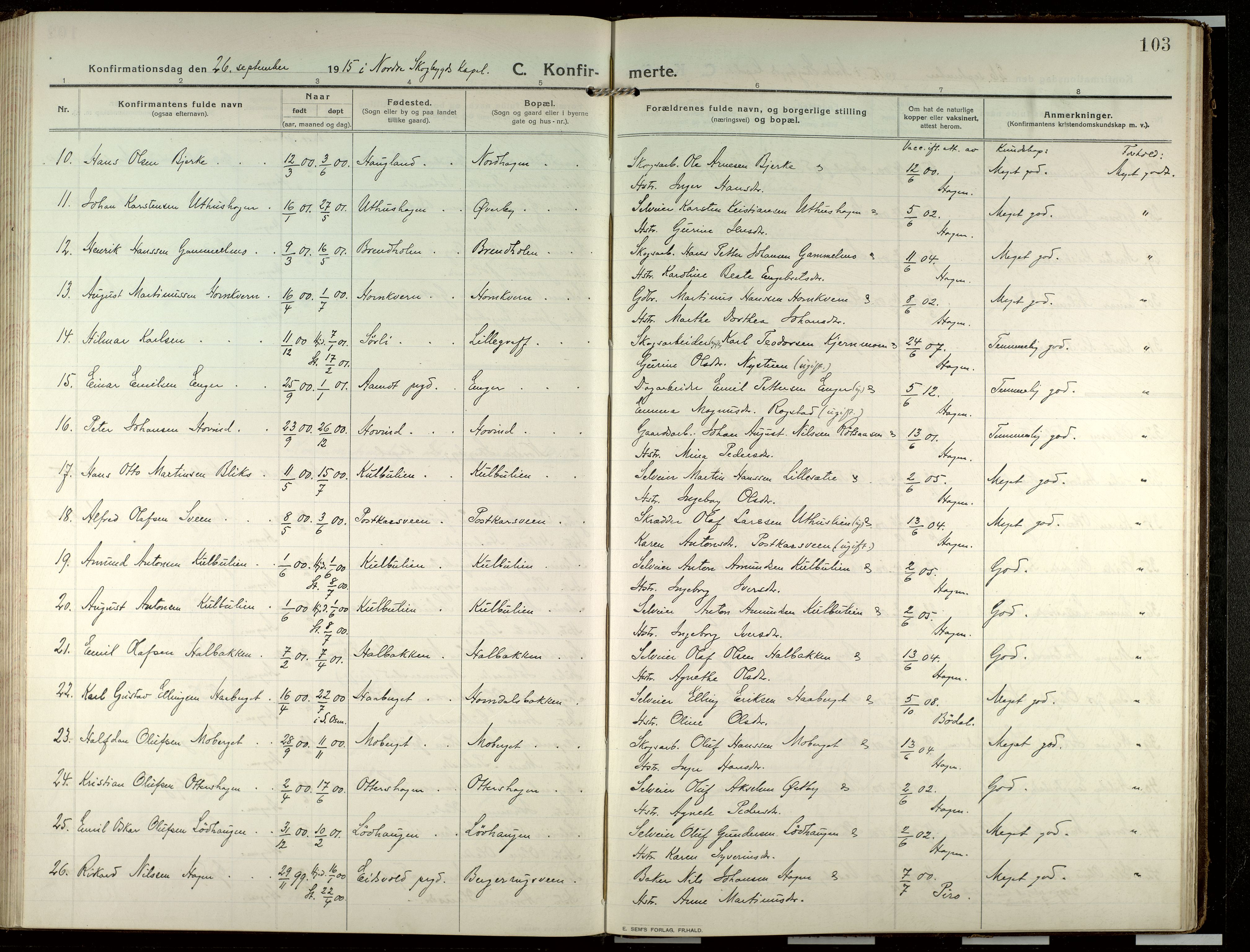 Elverum prestekontor, SAH/PREST-044/H/Ha/Haa/L0022: Parish register (official) no. 22, 1913-1924, p. 103