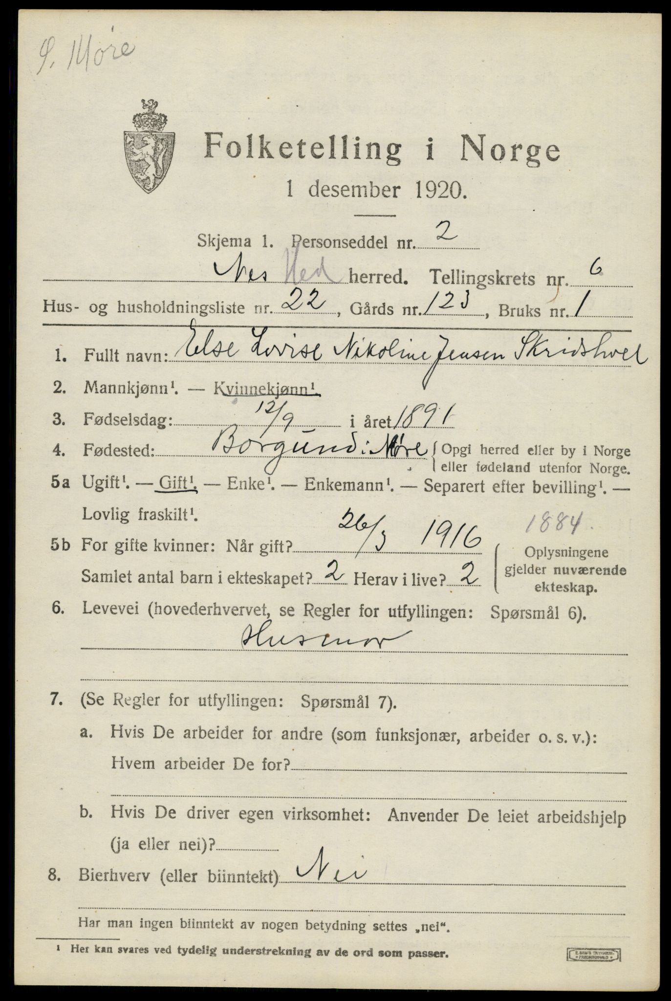 SAH, 1920 census for Nes (Hedmark), 1920, p. 8012