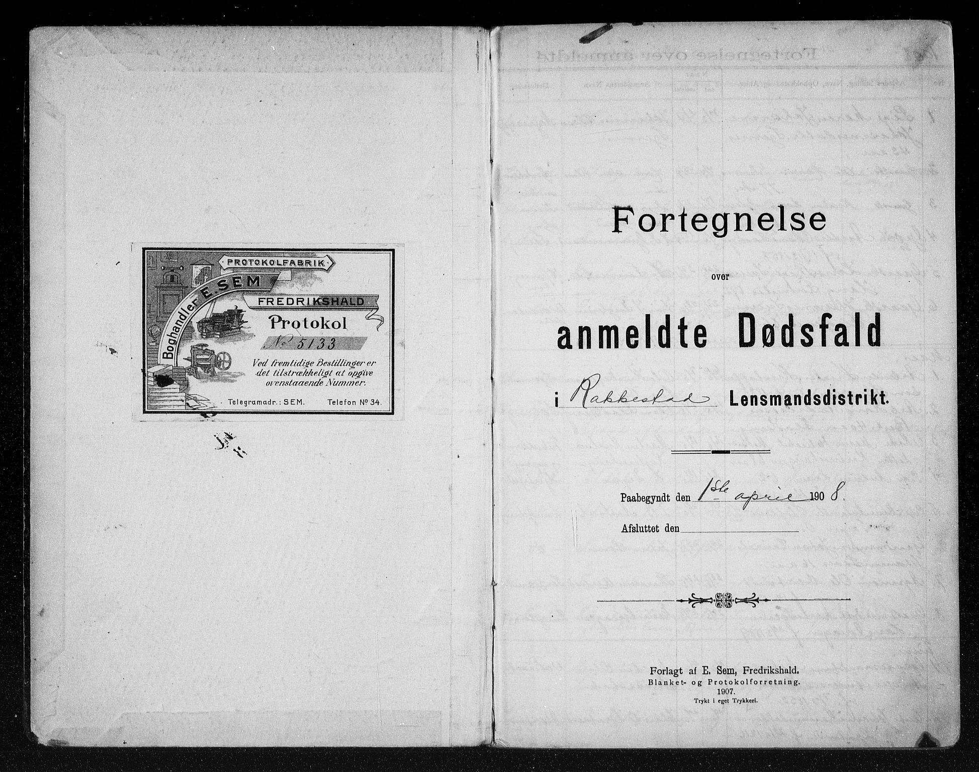 Rakkestad lensmannskontor, SAO/A-10004/H/Ha/Haa/L0003: Dødsanmeldelsesprotokoll, 1908-1919