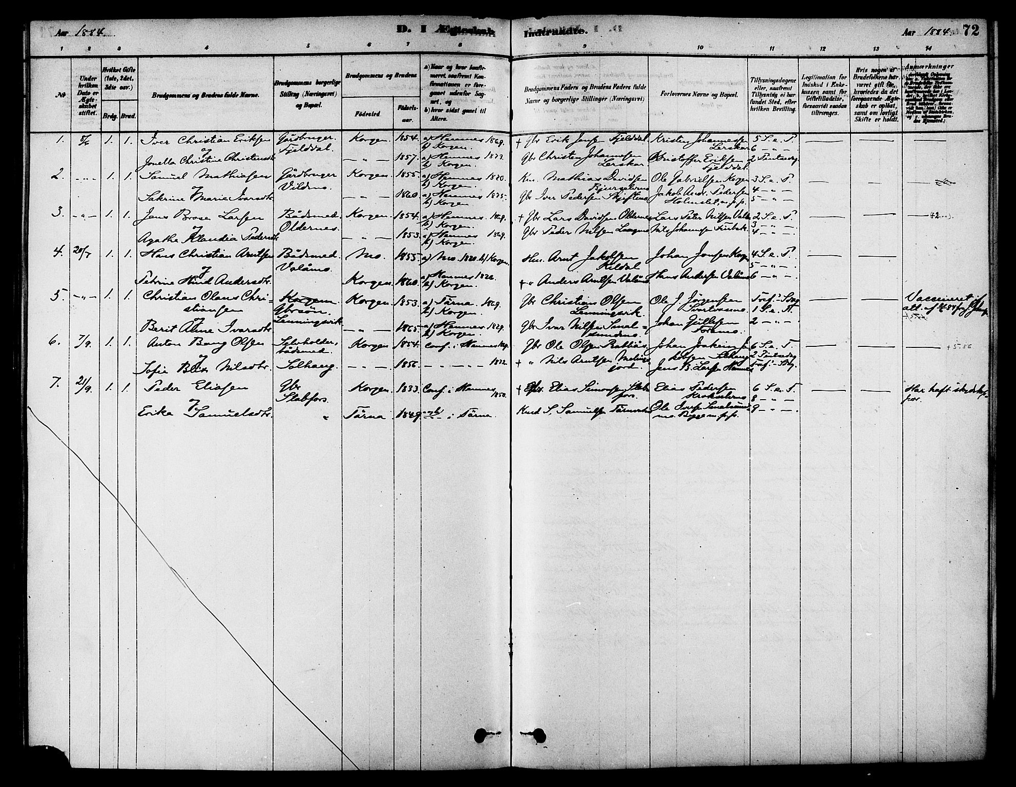 Ministerialprotokoller, klokkerbøker og fødselsregistre - Nordland, AV/SAT-A-1459/826/L0379: Parish register (official) no. 826A02, 1878-1895, p. 72