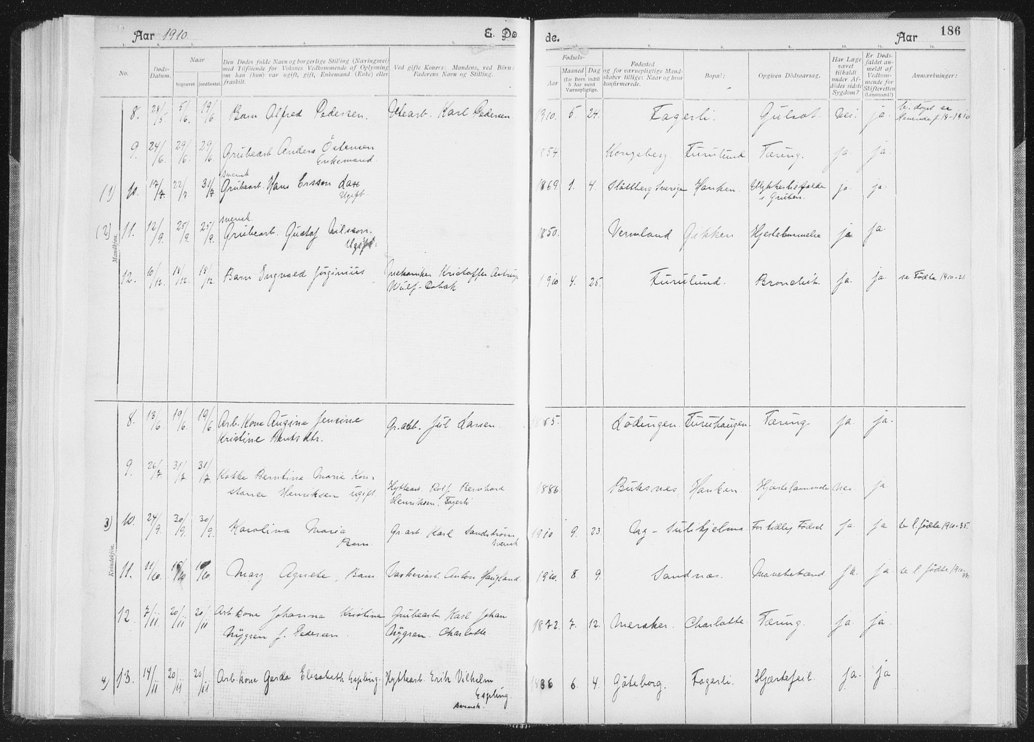 Ministerialprotokoller, klokkerbøker og fødselsregistre - Nordland, SAT/A-1459/850/L0711: Curate's parish register no. 850B01, 1902-1915, p. 186