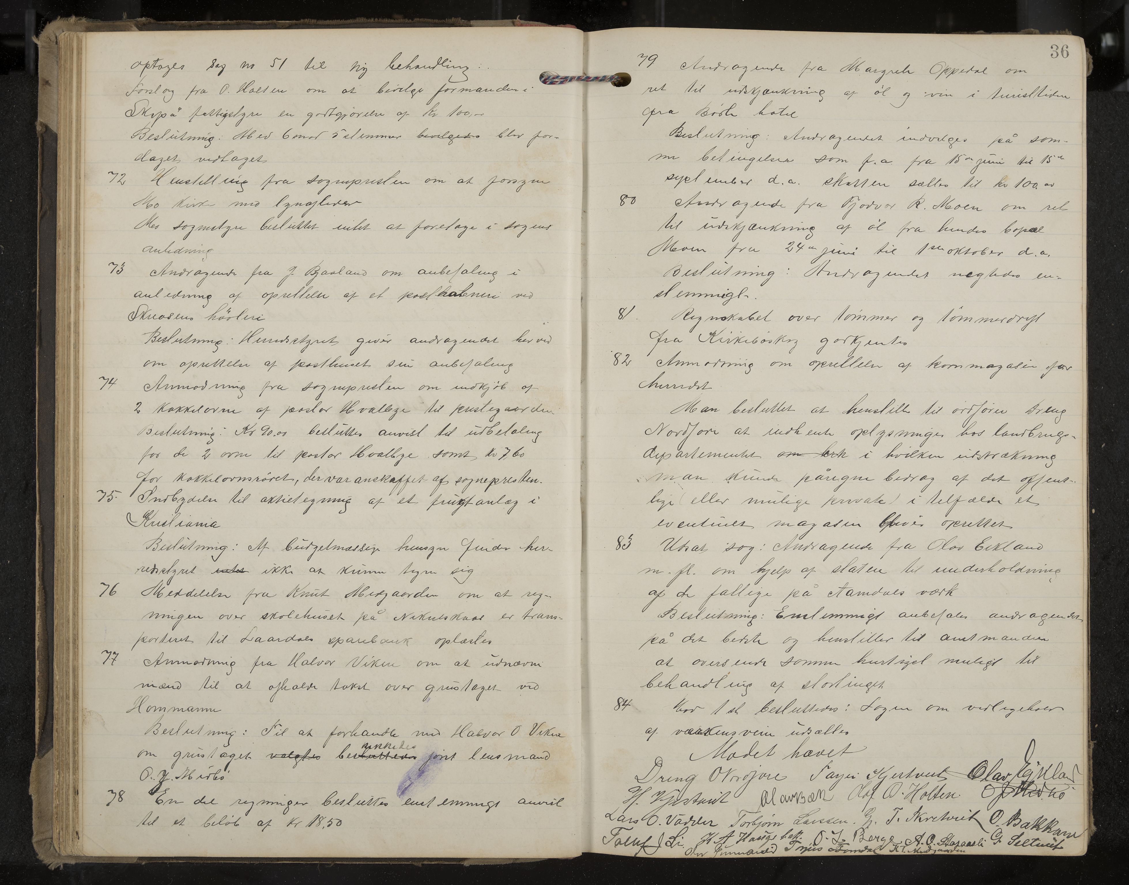 Mo formannskap og sentraladministrasjon, IKAK/0832021/A/L0004: Møtebok, 1903-1915, p. 36
