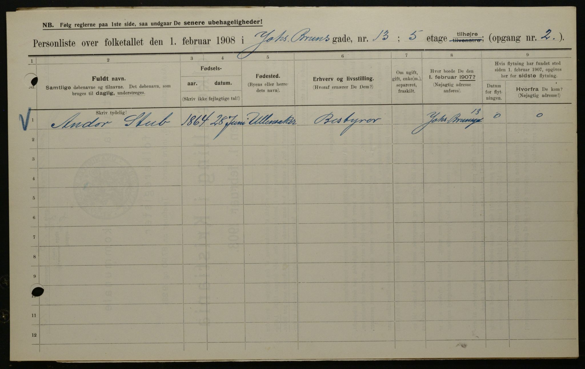 OBA, Municipal Census 1908 for Kristiania, 1908, p. 42140