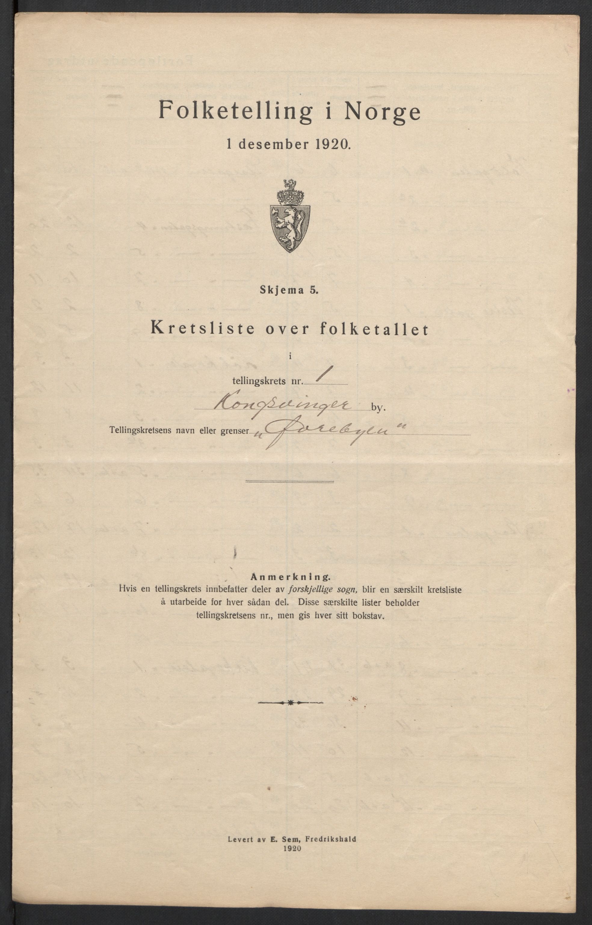 SAH, 1920 census for Kongsvinger, 1920, p. 6