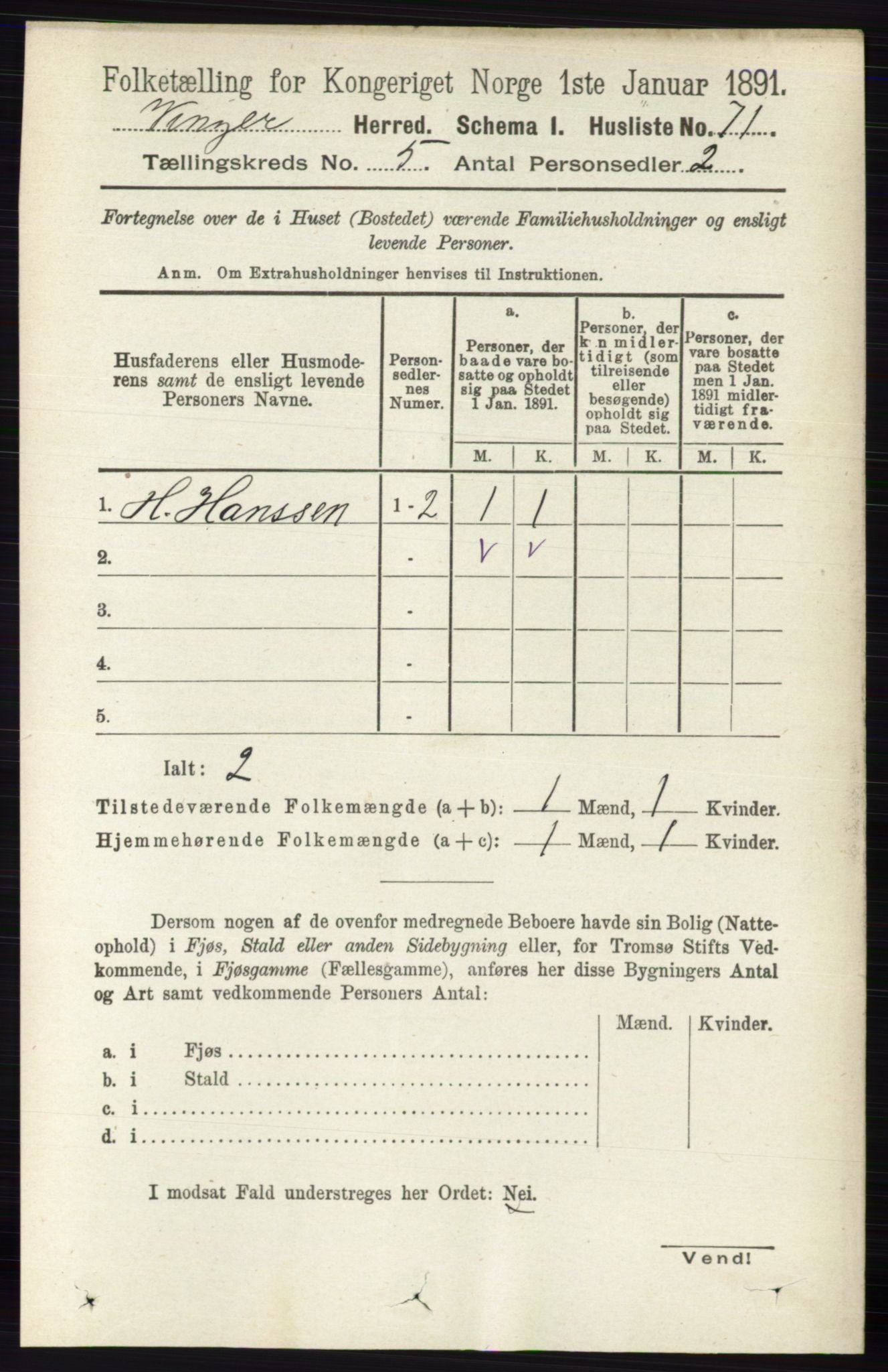 RA, 1891 census for 0421 Vinger, 1891, p. 2038