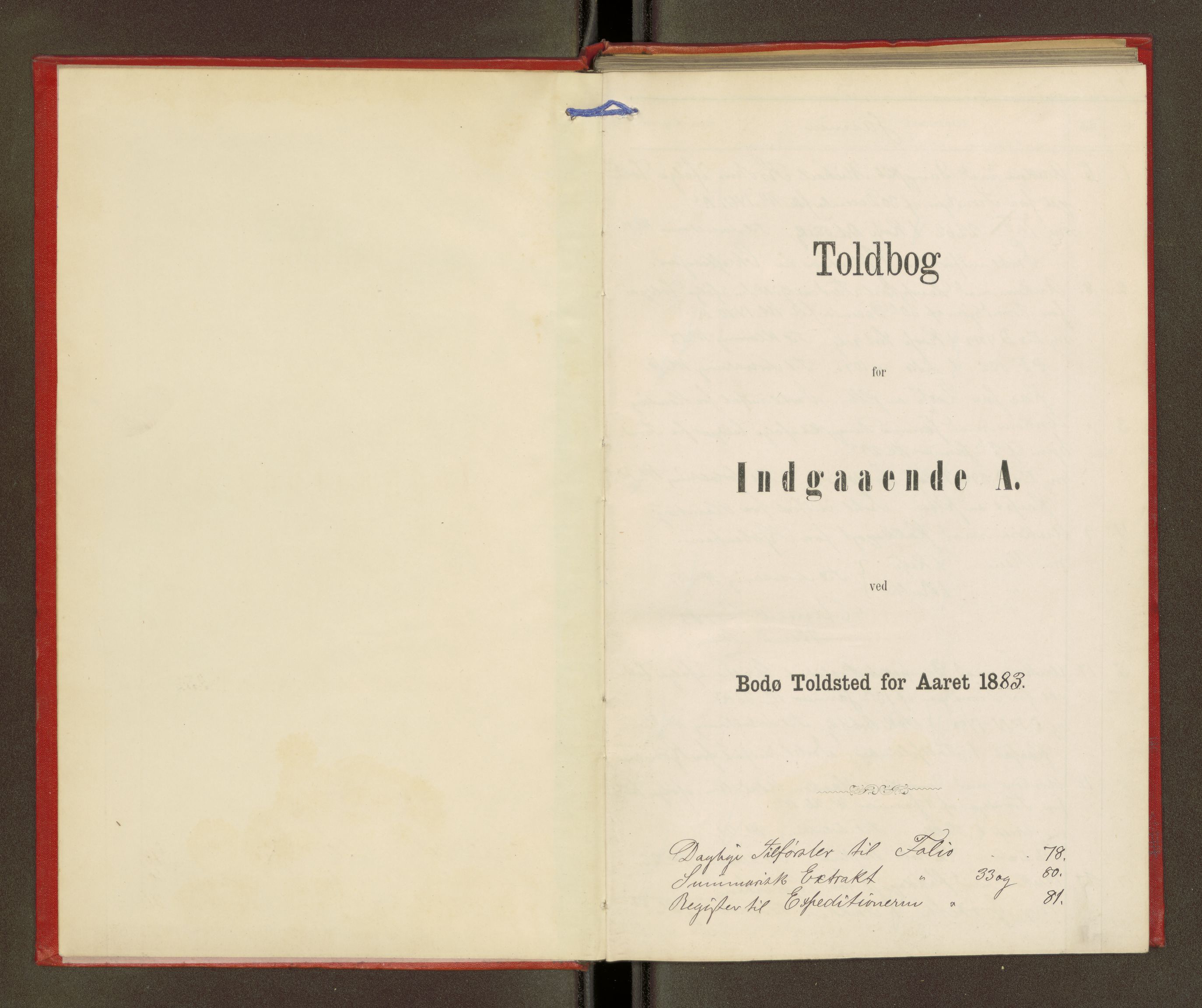 Bodø tollsted, AV/SAT-A-2008/1/E/Ea/L0002: Inngående tollbok A, 1883