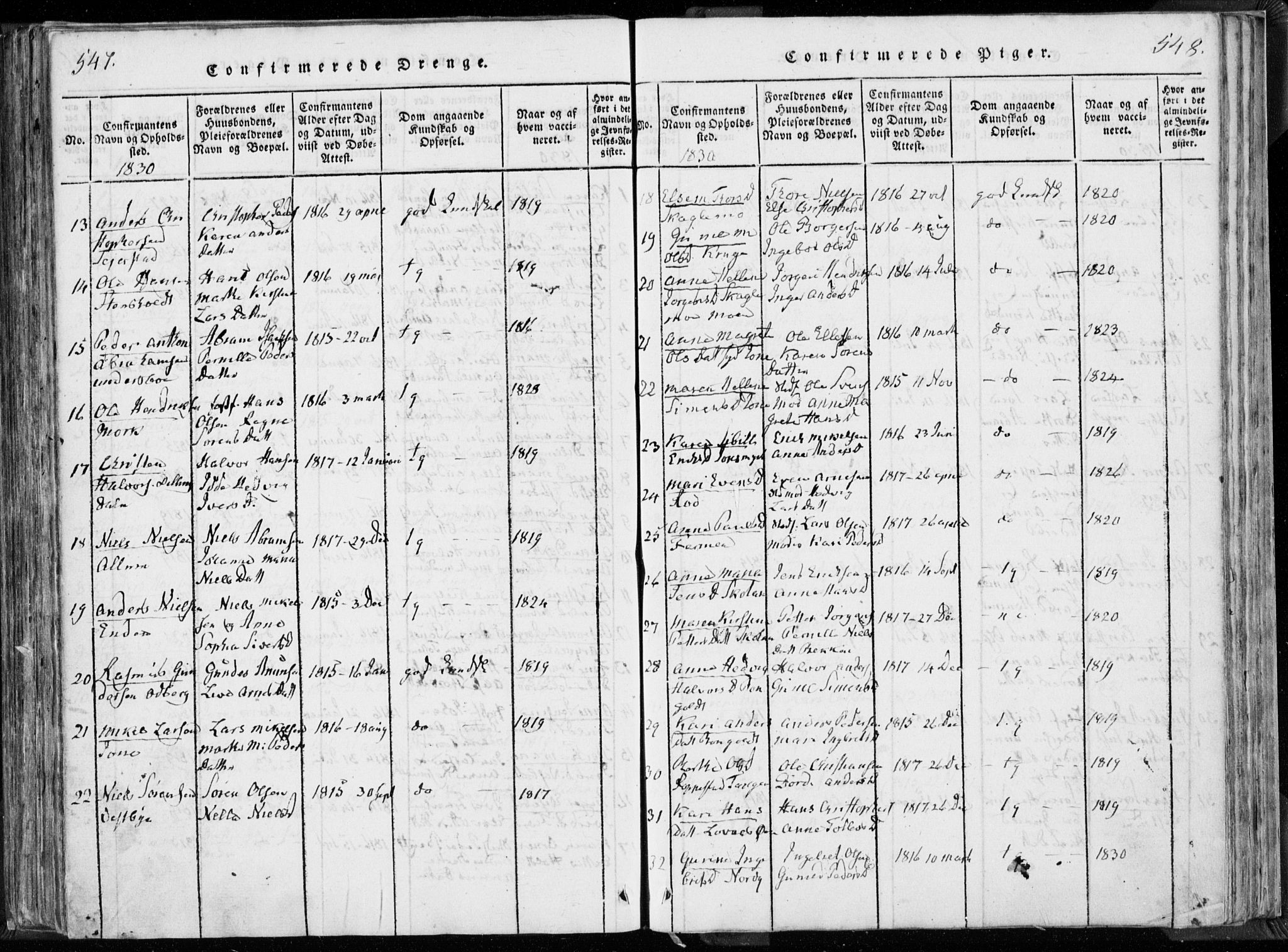 Hedrum kirkebøker, AV/SAKO-A-344/F/Fa/L0004: Parish register (official) no. I 4, 1817-1835, p. 547-548