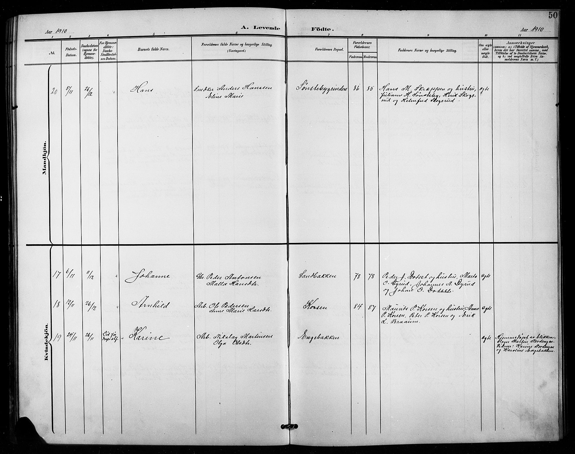 Vestre Toten prestekontor, AV/SAH-PREST-108/H/Ha/Hab/L0016: Parish register (copy) no. 16, 1901-1915, p. 50