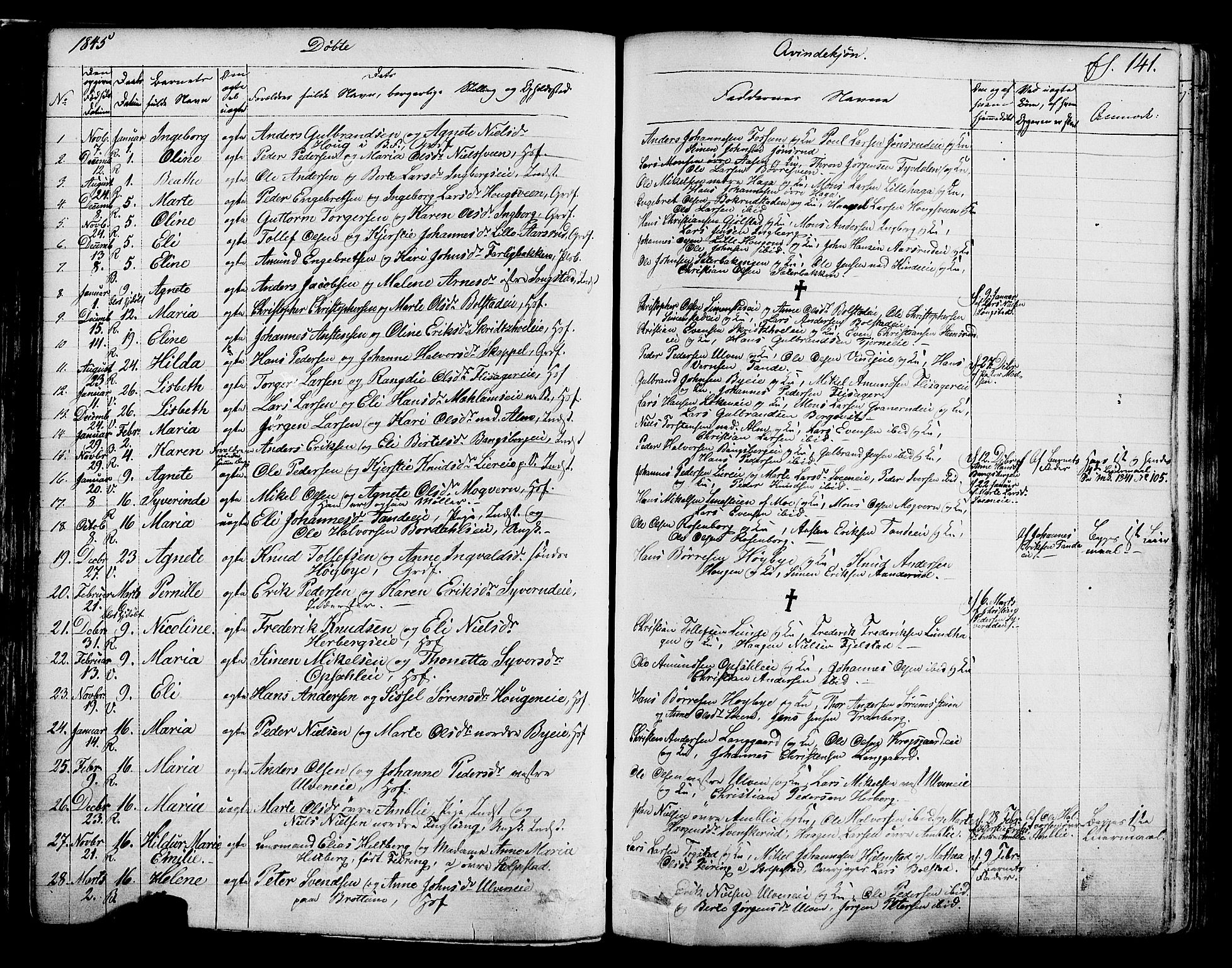 Ringsaker prestekontor, SAH/PREST-014/K/Ka/L0008: Parish register (official) no. 8, 1837-1850, p. 141